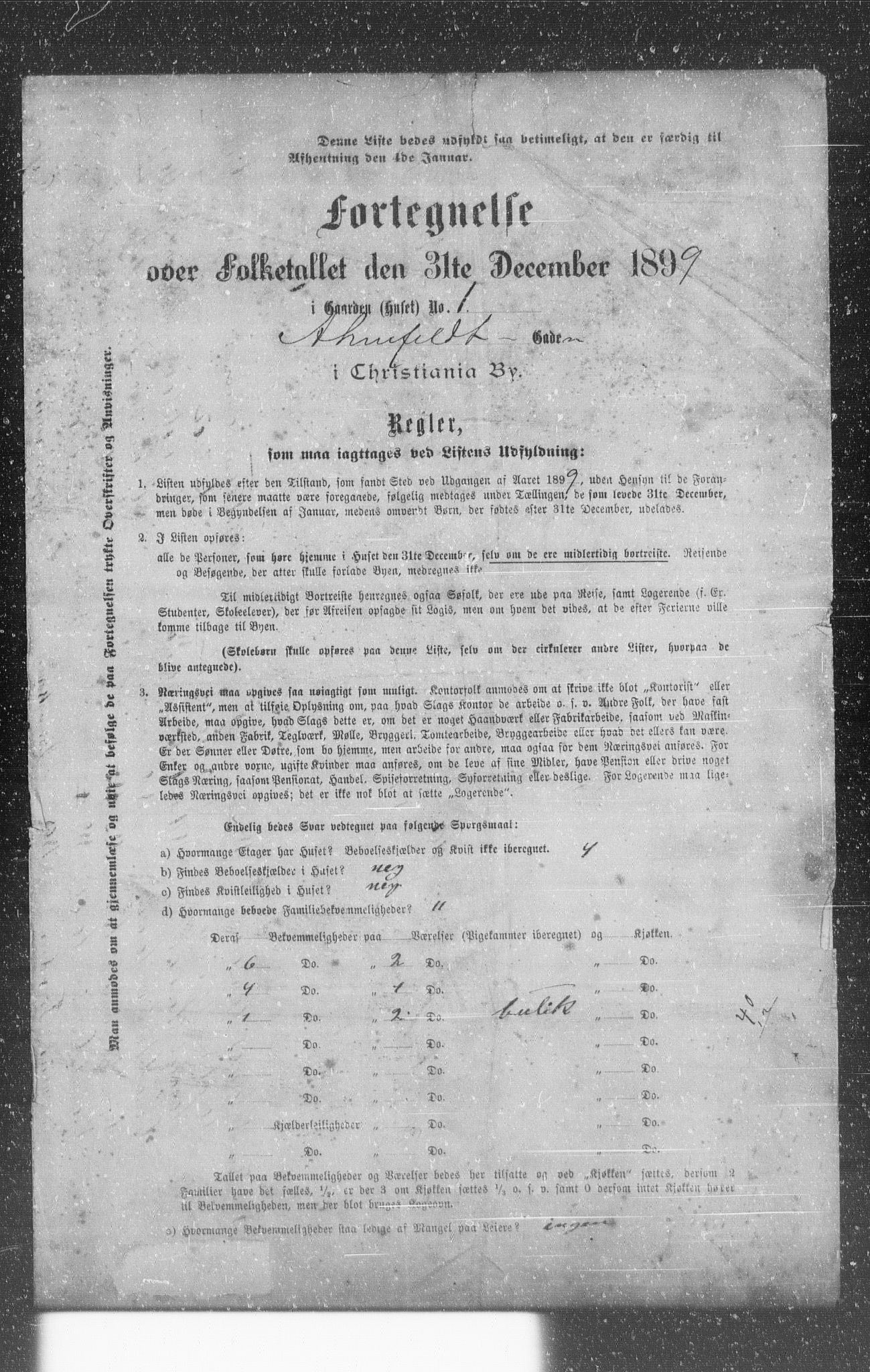 OBA, Municipal Census 1899 for Kristiania, 1899, p. 5