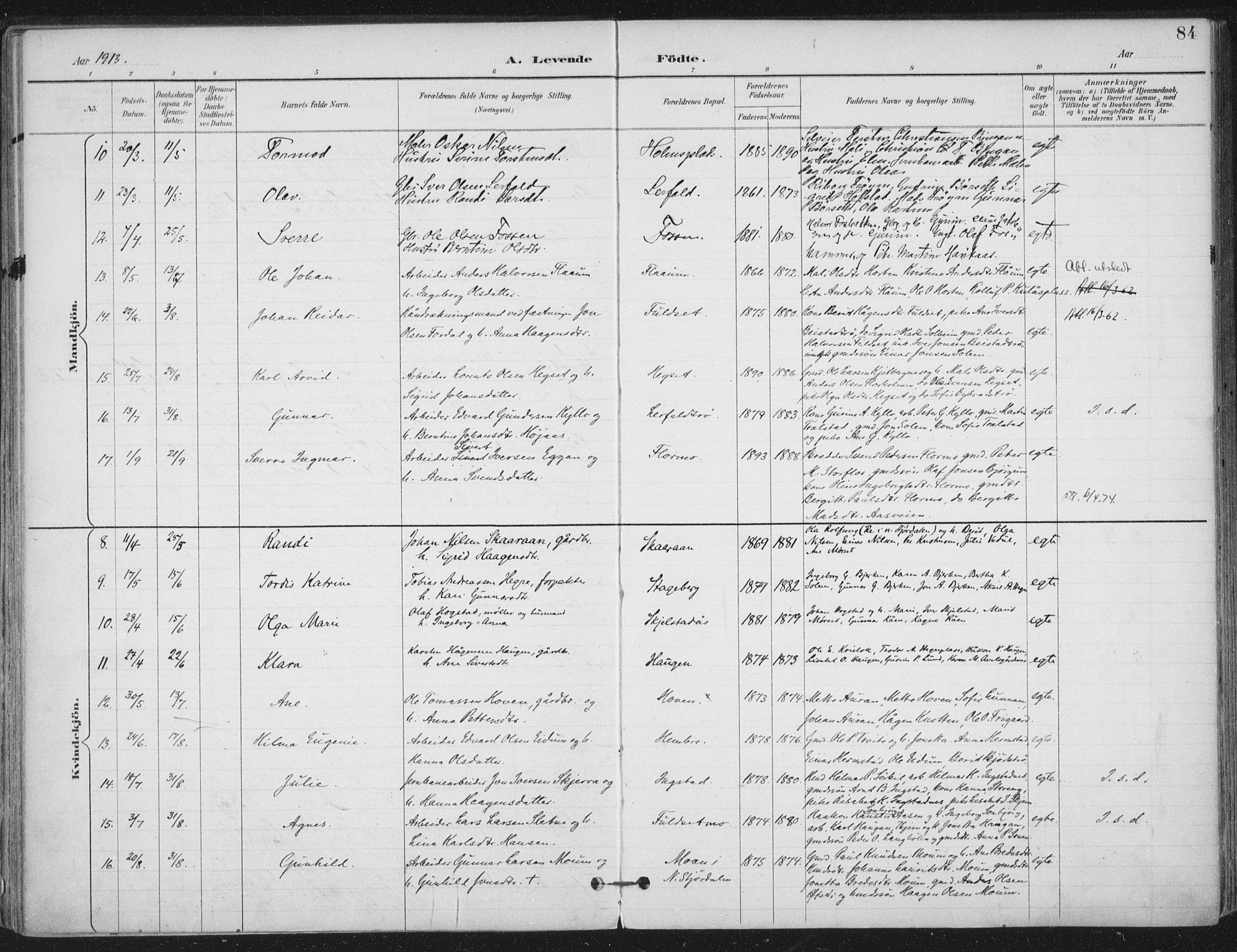 Ministerialprotokoller, klokkerbøker og fødselsregistre - Nord-Trøndelag, SAT/A-1458/703/L0031: Parish register (official) no. 703A04, 1893-1914, p. 84