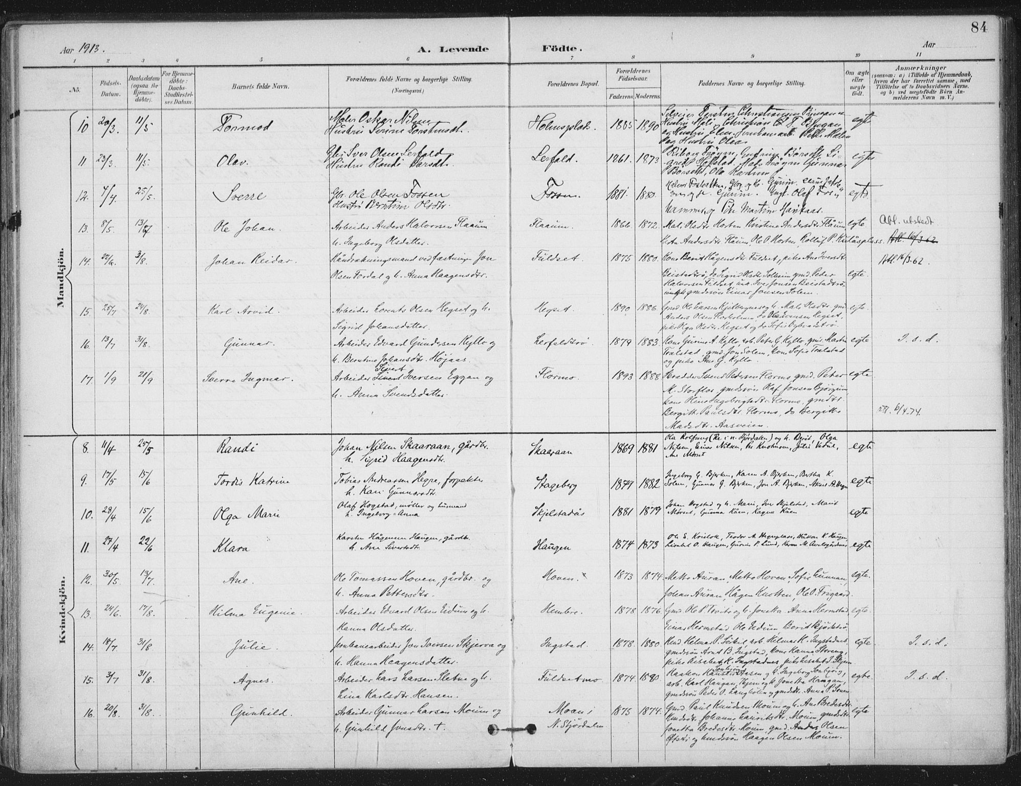 Ministerialprotokoller, klokkerbøker og fødselsregistre - Nord-Trøndelag, AV/SAT-A-1458/703/L0031: Parish register (official) no. 703A04, 1893-1914, p. 84