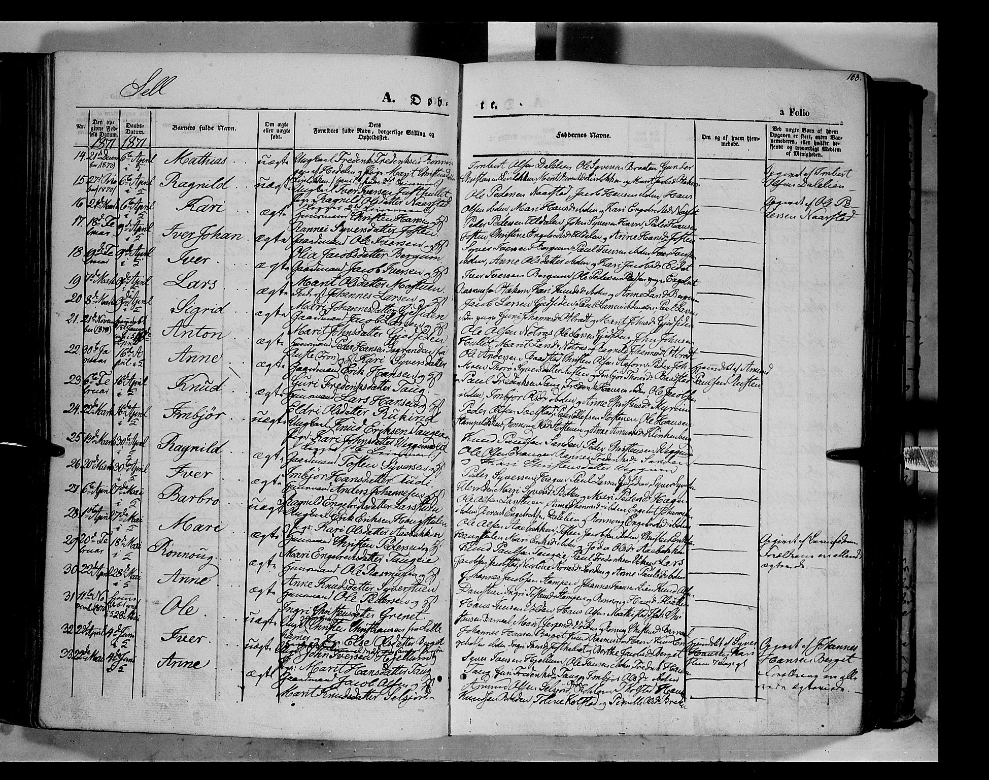 Vågå prestekontor, AV/SAH-PREST-076/H/Ha/Haa/L0006: Parish register (official) no. 6 /3, 1857-1872, p. 168