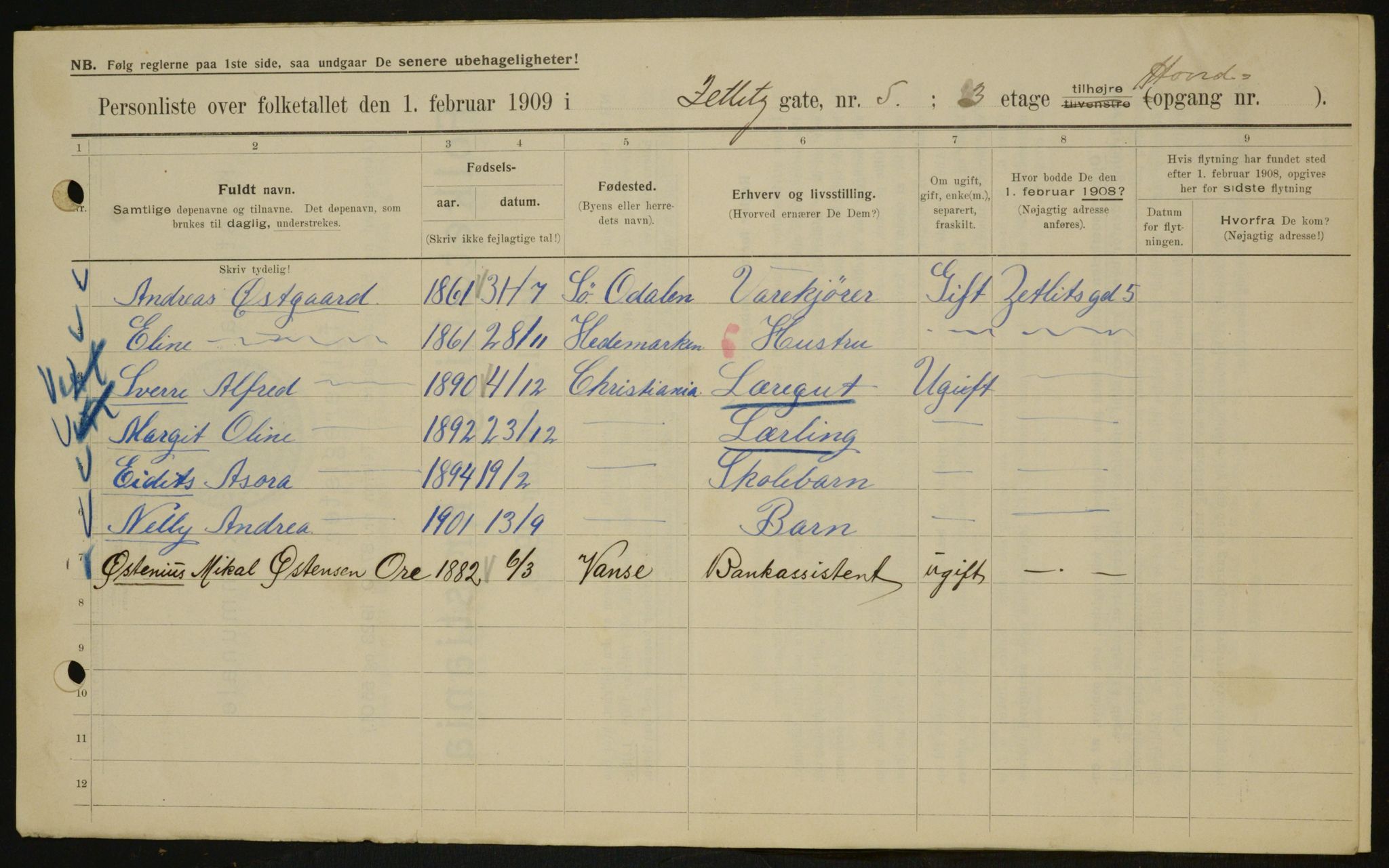 OBA, Municipal Census 1909 for Kristiania, 1909, p. 116866