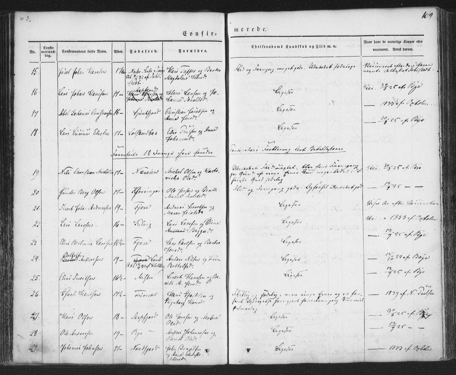 Ministerialprotokoller, klokkerbøker og fødselsregistre - Nordland, AV/SAT-A-1459/853/L0769: Parish register (official) no. 853A08, 1836-1856, p. 109
