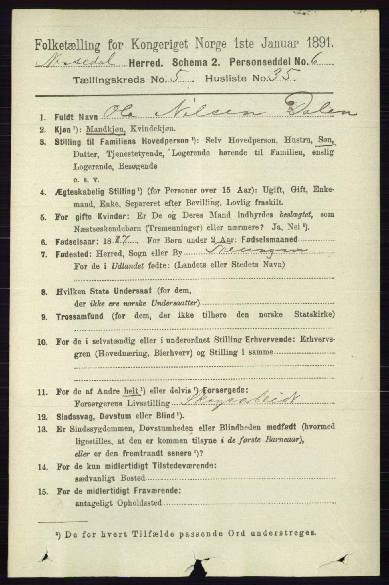 RA, 1891 census for 0830 Nissedal, 1891, p. 1312