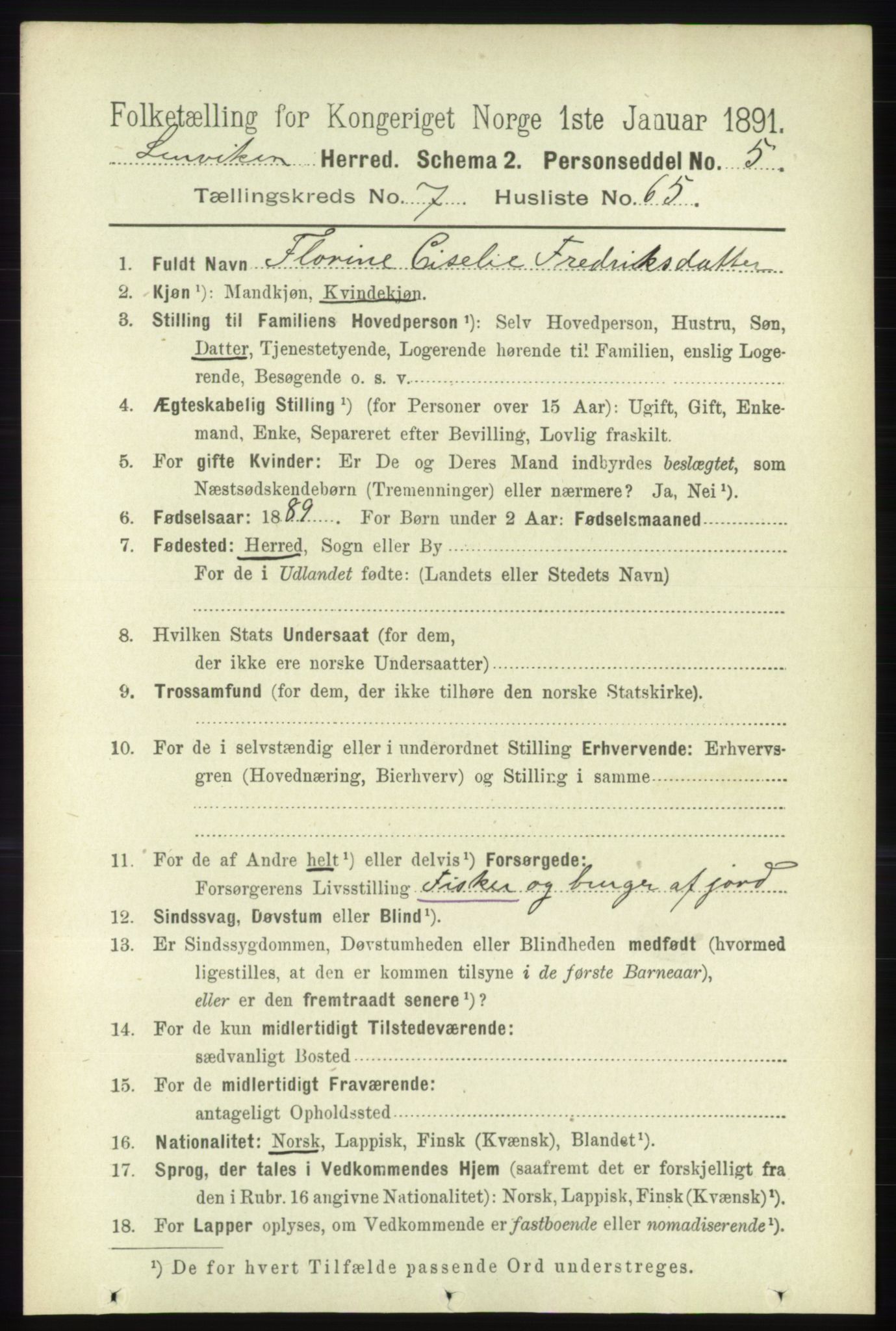 RA, 1891 census for 1931 Lenvik, 1891, p. 4180