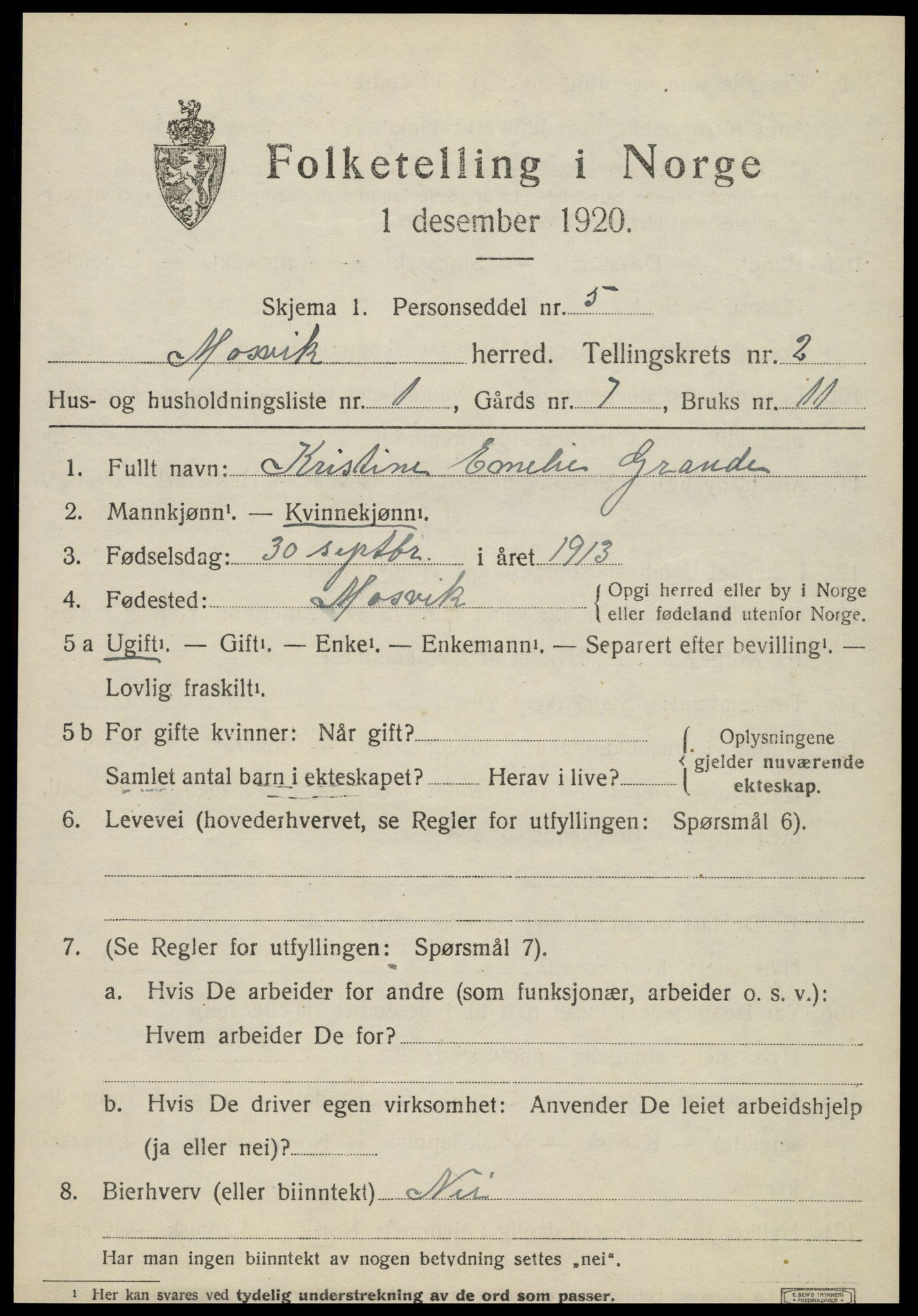 SAT, 1920 census for Mosvik, 1920, p. 570