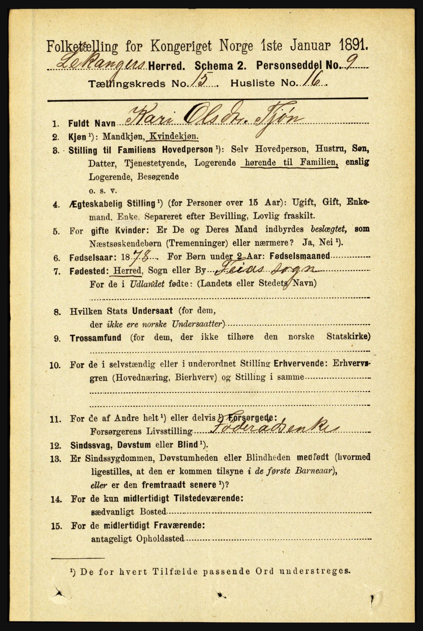 RA, 1891 census for 1419 Leikanger, 1891, p. 2948