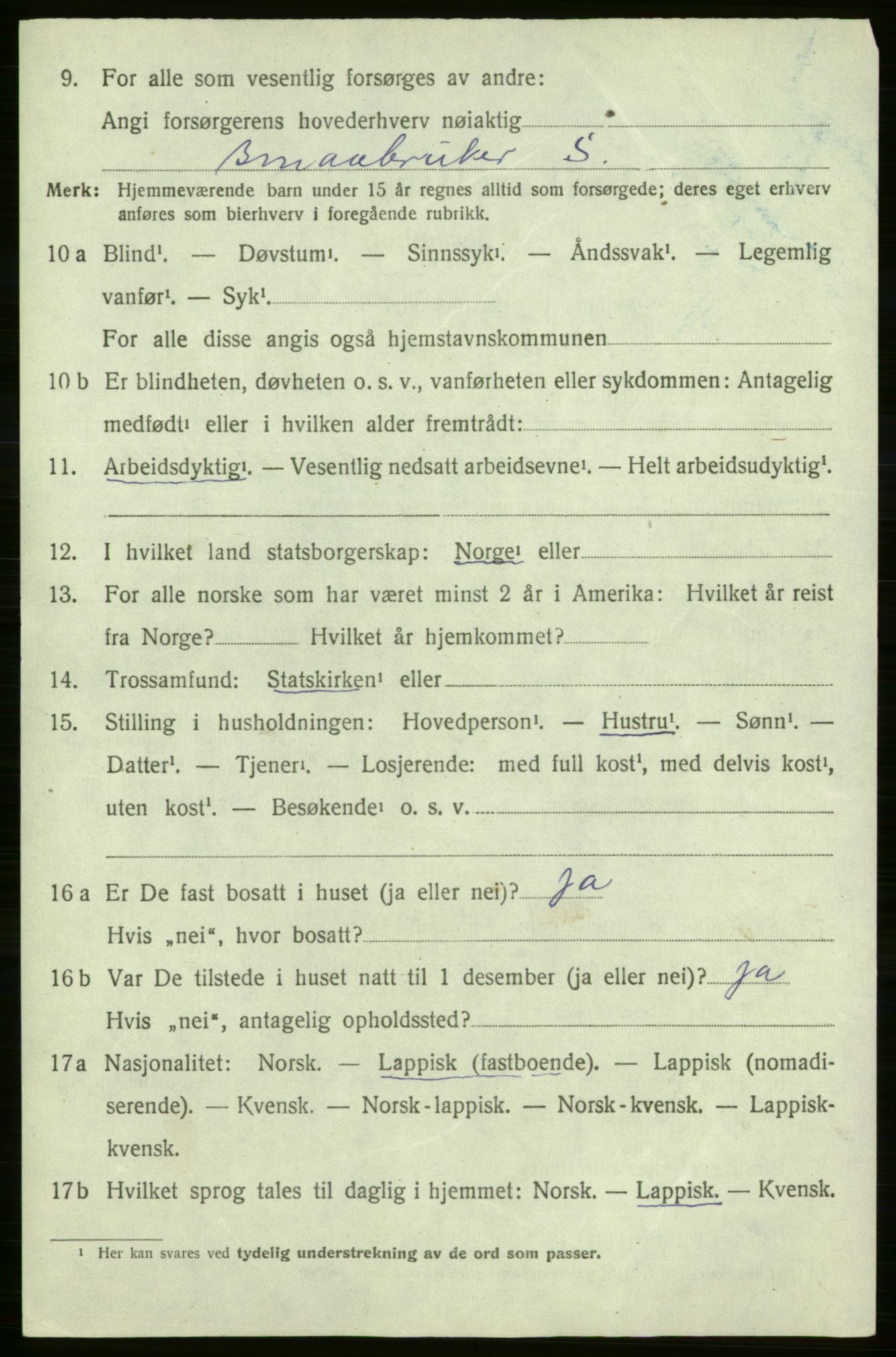 SATØ, 1920 census for Lebesby, 1920, p. 1248