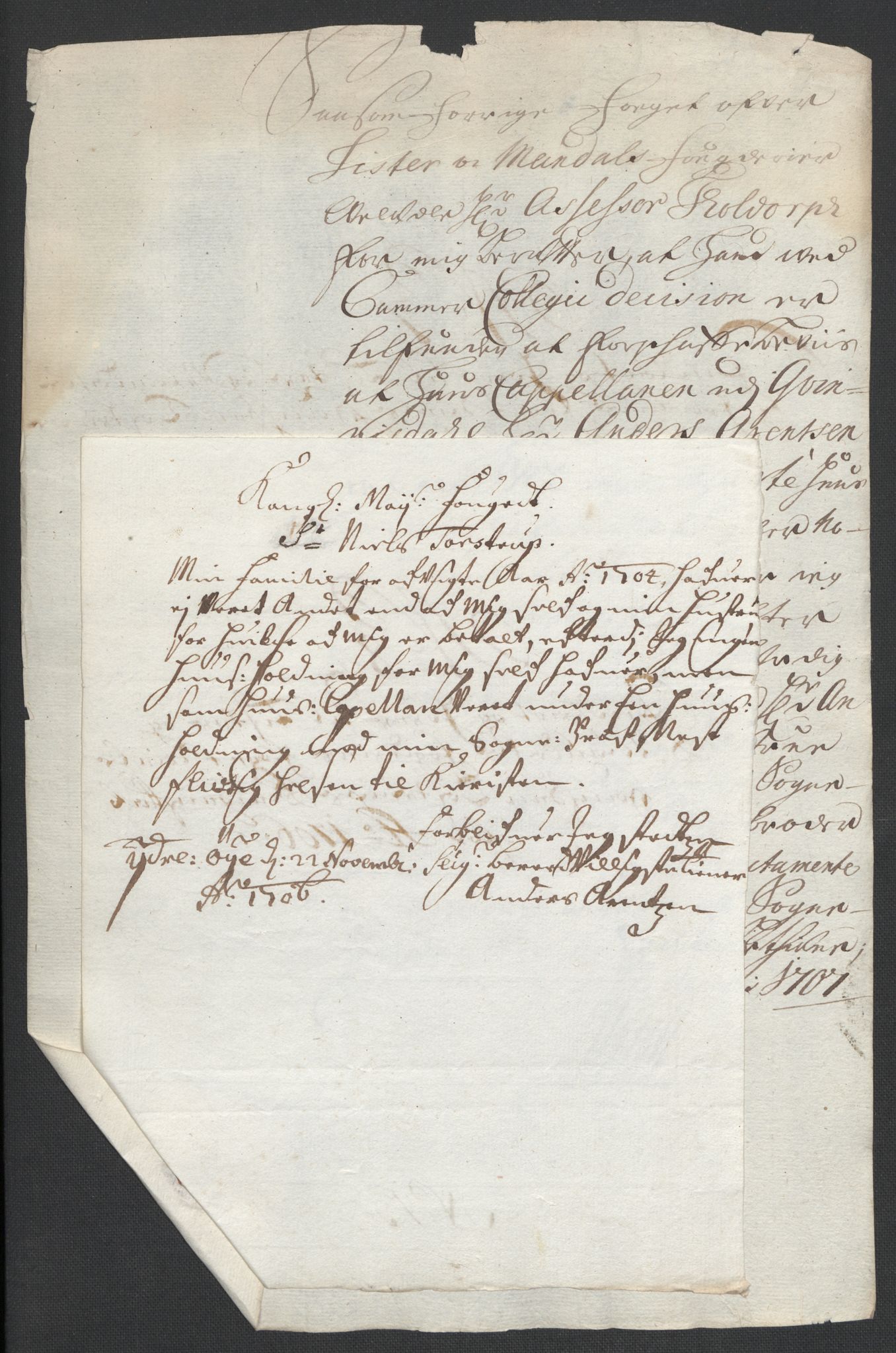 Rentekammeret inntil 1814, Reviderte regnskaper, Fogderegnskap, RA/EA-4092/R43/L2551: Fogderegnskap Lista og Mandal, 1705-1709, p. 291