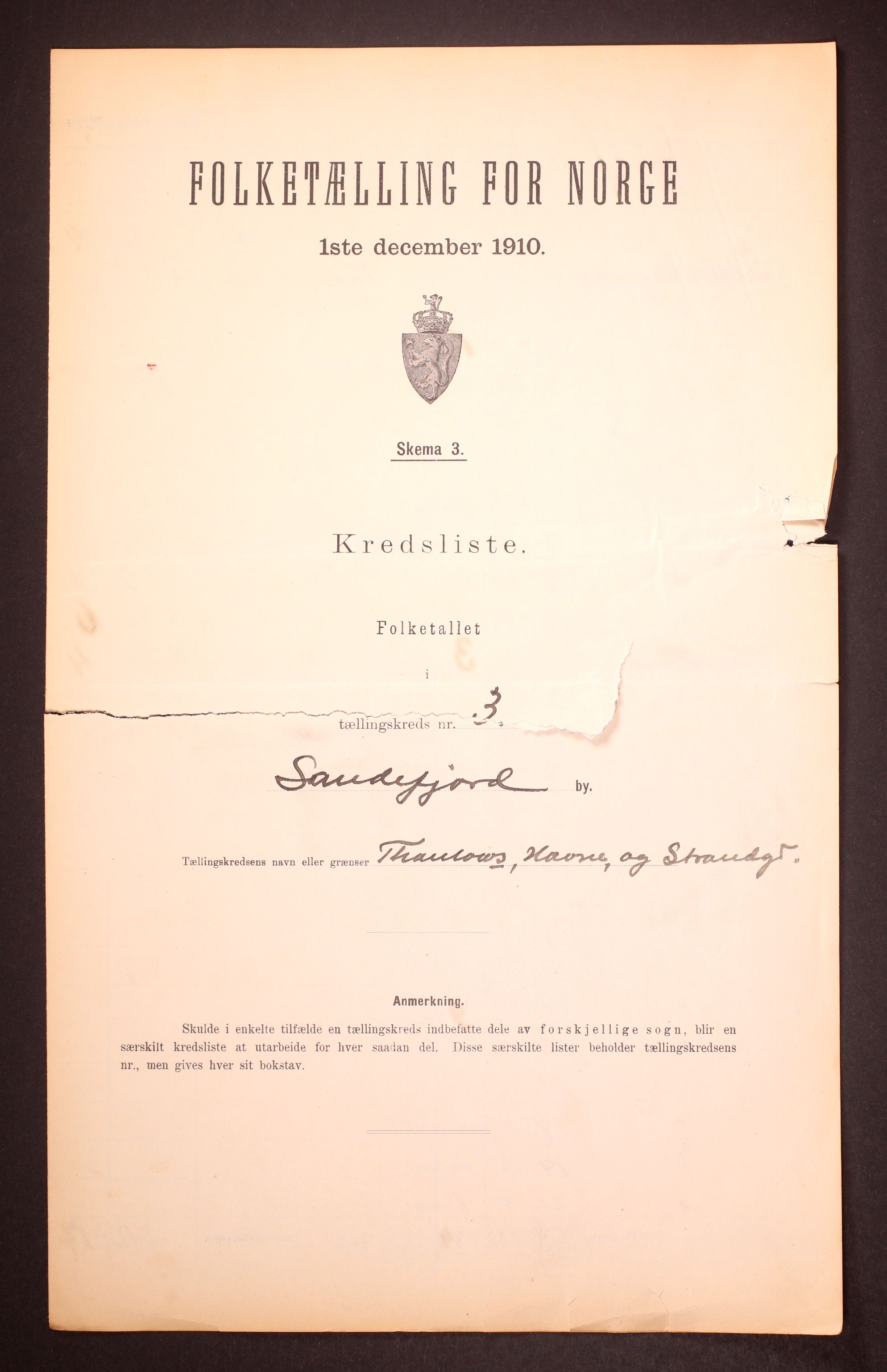 RA, 1910 census for Sandefjord, 1910, p. 10