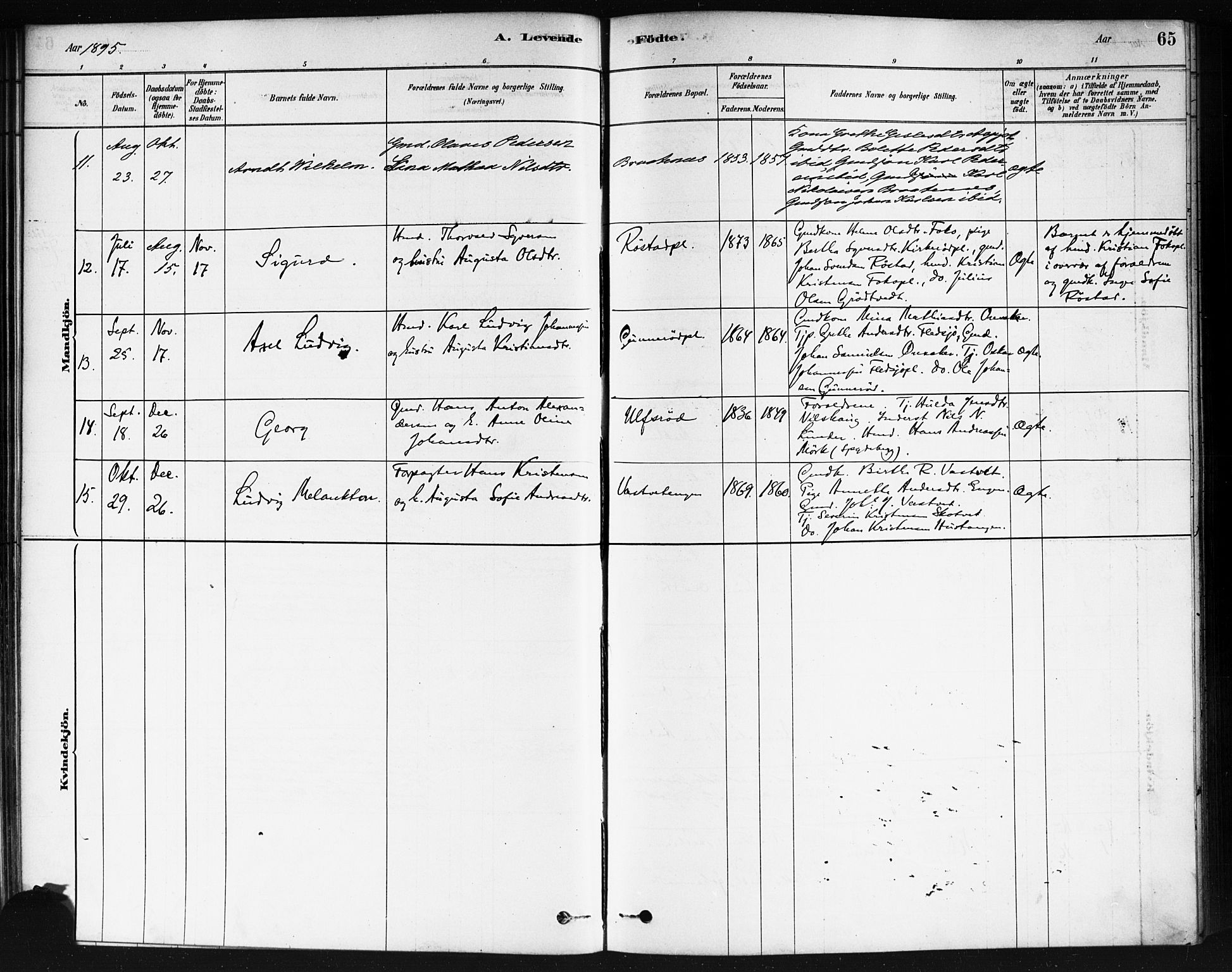 Våler prestekontor Kirkebøker, SAO/A-11083/F/Fb/L0001: Parish register (official) no. II 1, 1878-1896, p. 65