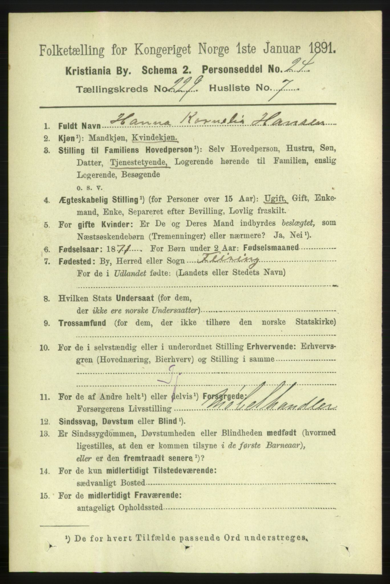 RA, 1891 census for 0301 Kristiania, 1891, p. 140580