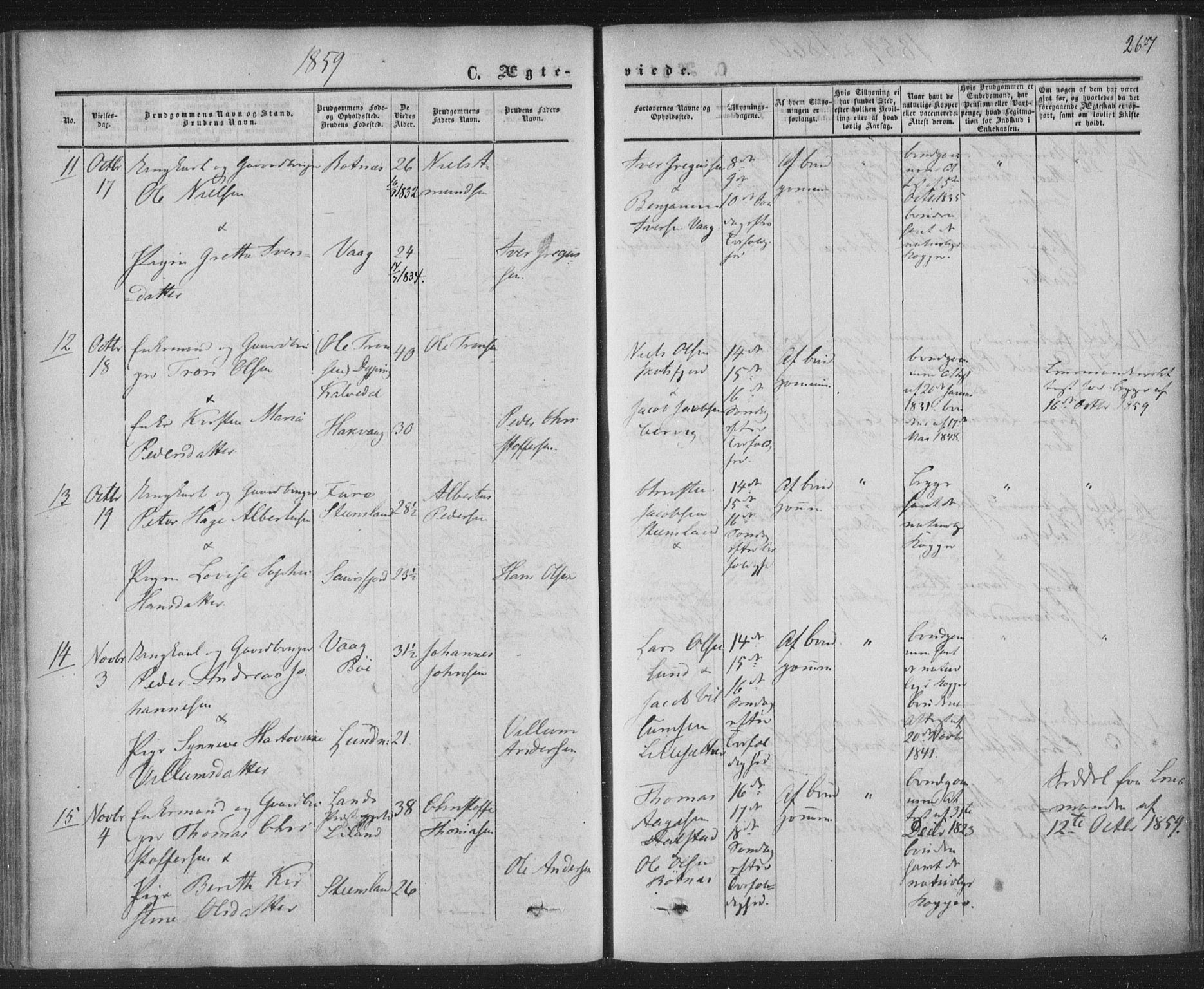 Ministerialprotokoller, klokkerbøker og fødselsregistre - Nordland, AV/SAT-A-1459/855/L0800: Parish register (official) no. 855A08, 1852-1864, p. 267