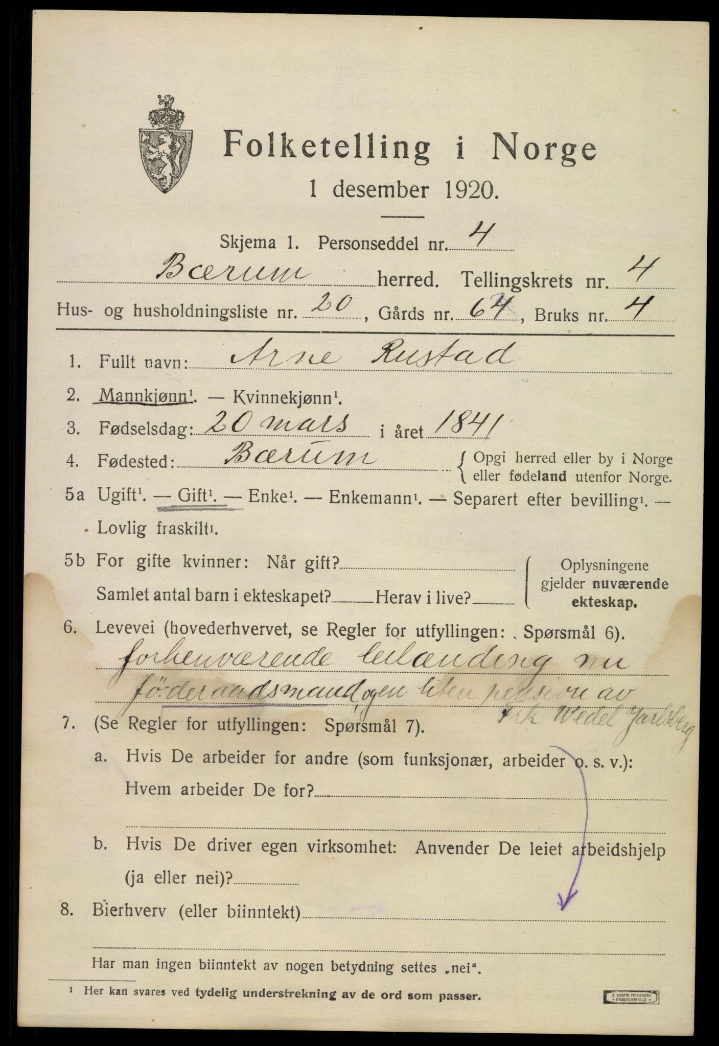 SAO, 1920 census for Bærum, 1920, p. 9006