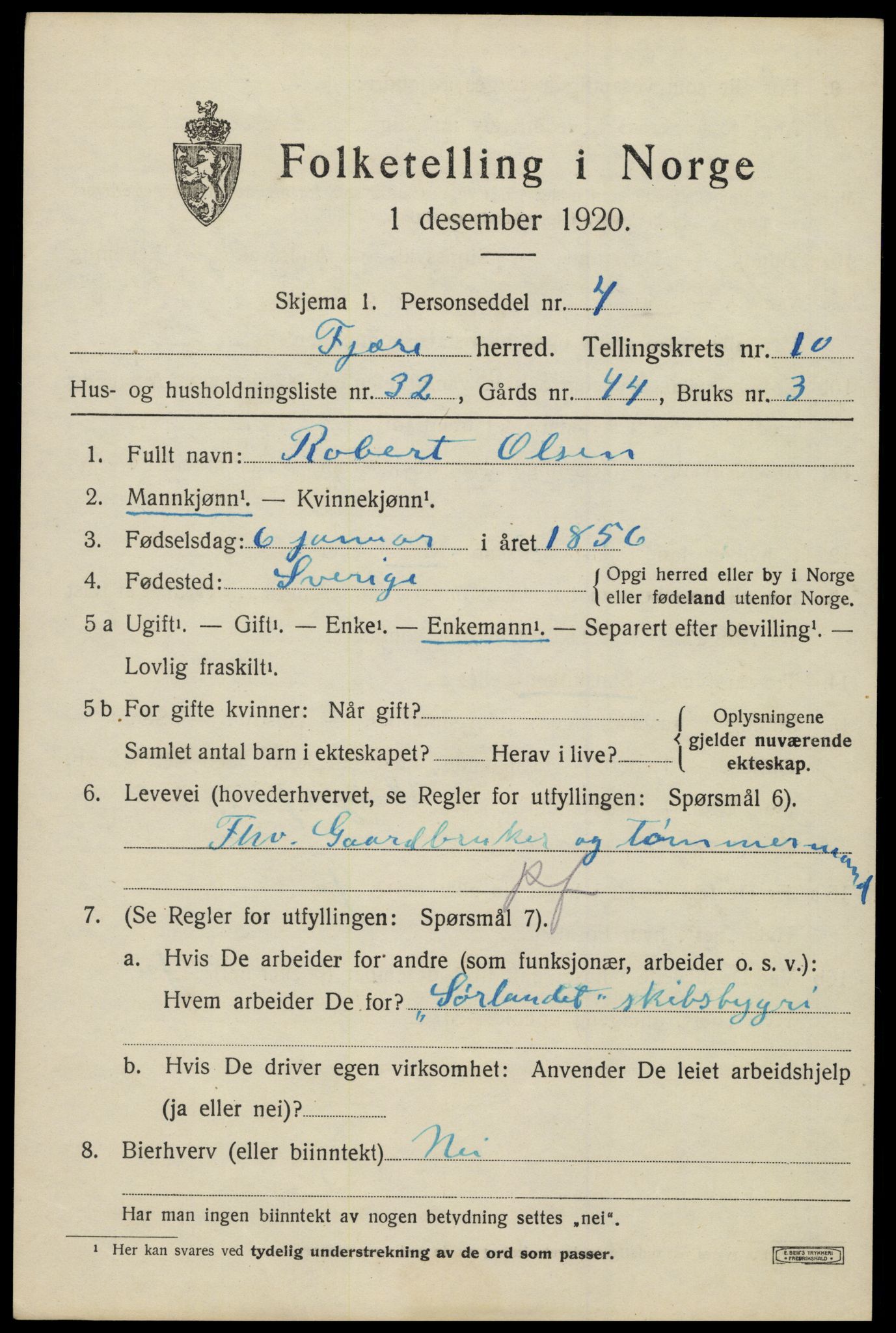 SAK, 1920 census for Fjære, 1920, p. 11725