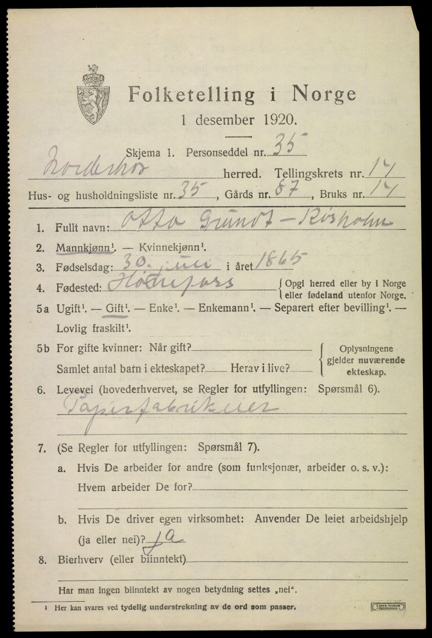 SAKO, 1920 census for Norderhov, 1920, p. 15228