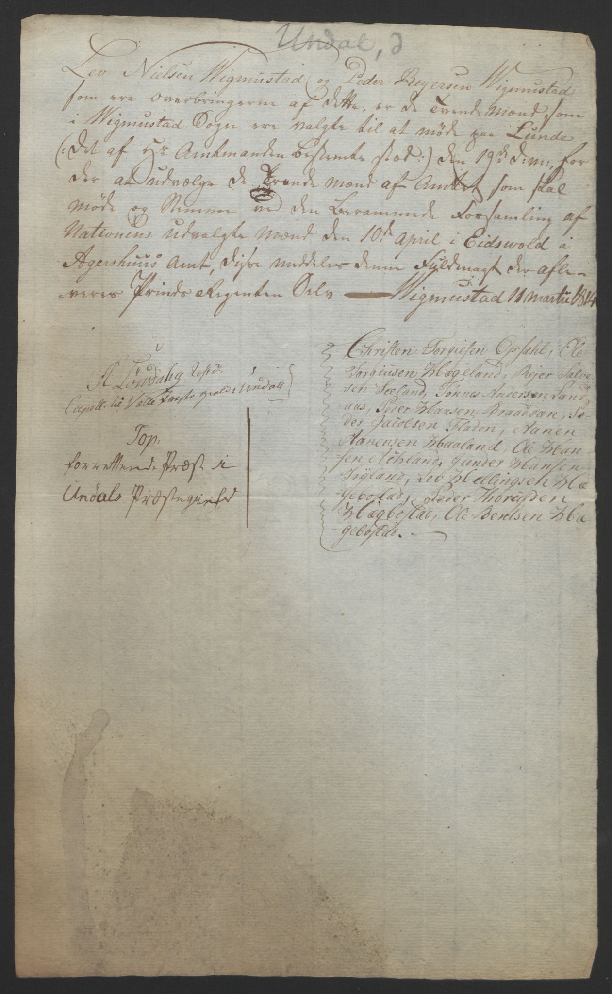 Statsrådssekretariatet, RA/S-1001/D/Db/L0008: Fullmakter for Eidsvollsrepresentantene i 1814. , 1814, p. 141
