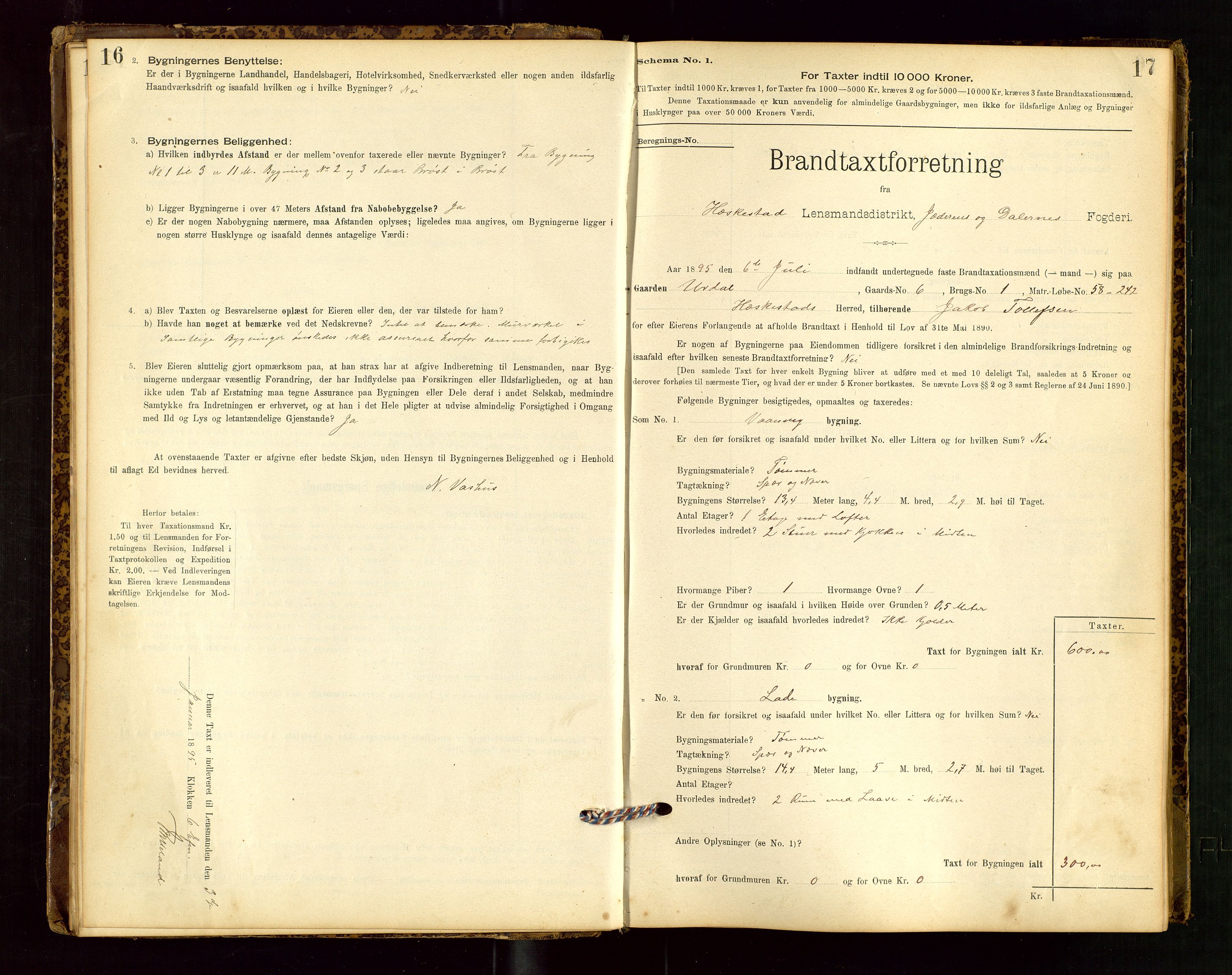 Heskestad lensmannskontor, SAST/A-100304/Gob/L0001: "Brandtaxationsprotokol", 1894-1915, p. 16-17