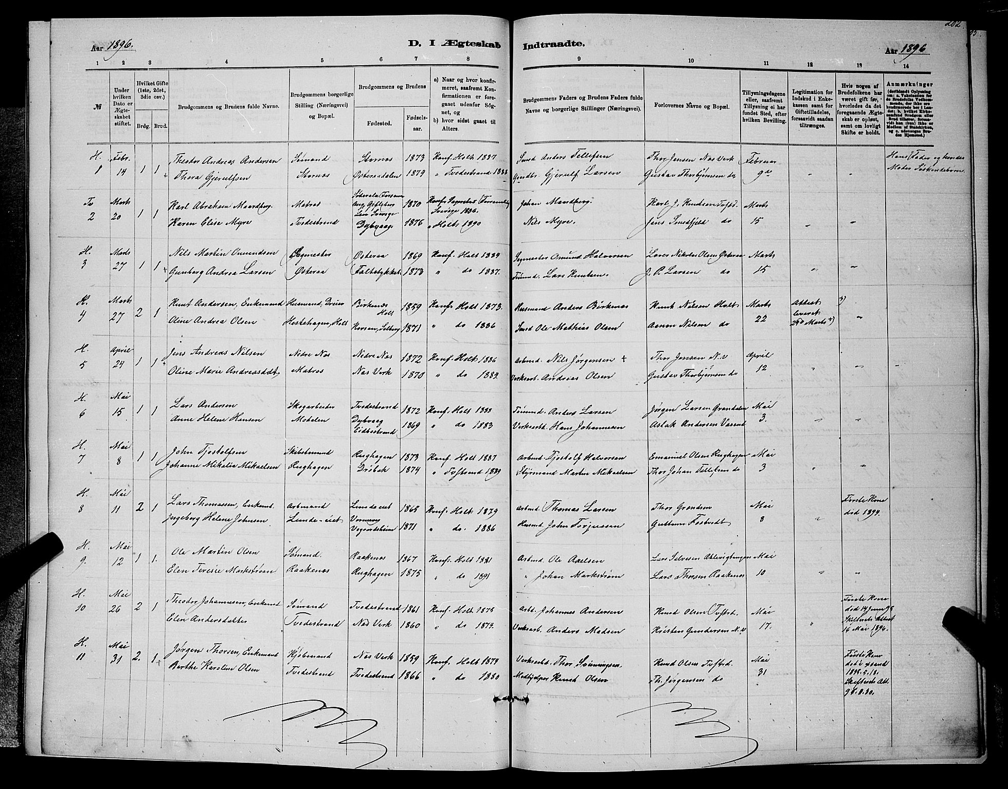 Holt sokneprestkontor, SAK/1111-0021/F/Fb/L0010: Parish register (copy) no. B 10, 1883-1896, p. 202