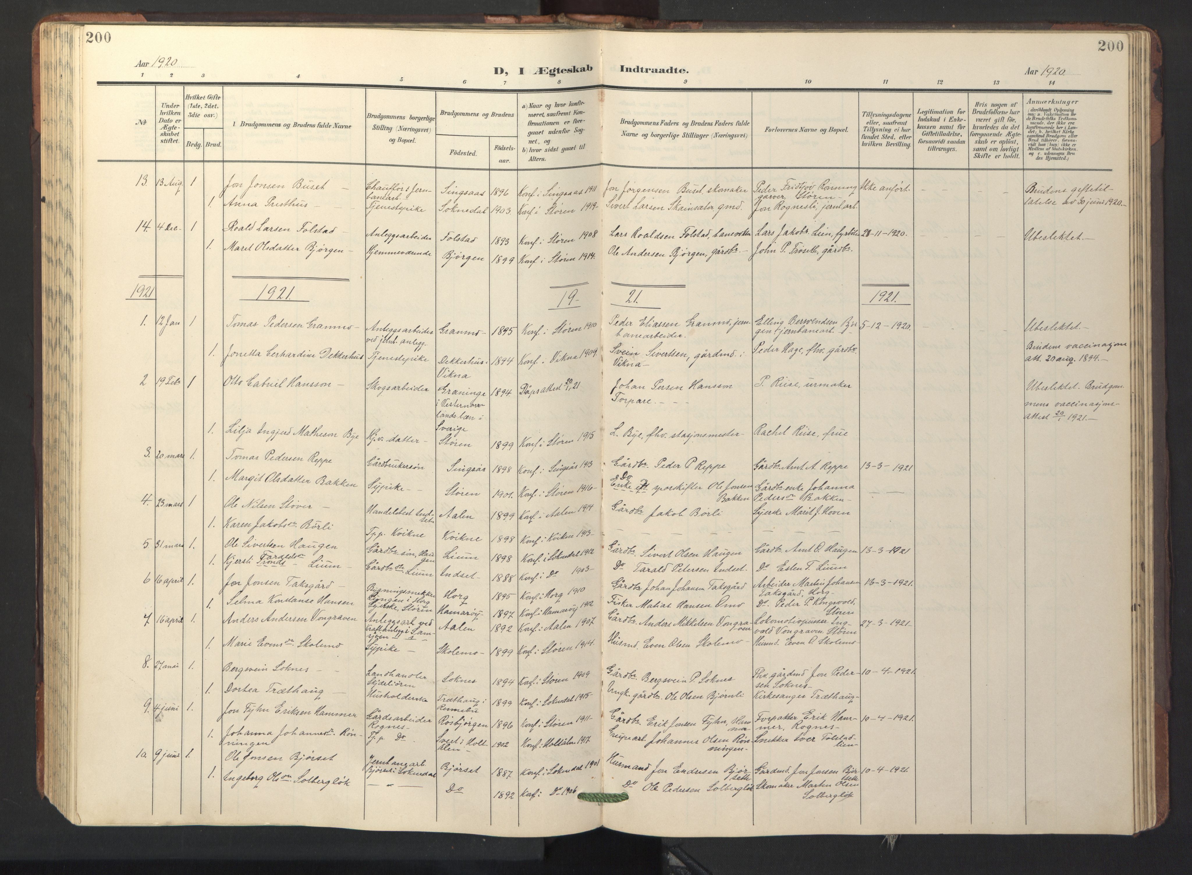 Ministerialprotokoller, klokkerbøker og fødselsregistre - Sør-Trøndelag, SAT/A-1456/687/L1019: Parish register (copy) no. 687C03, 1904-1931, p. 200
