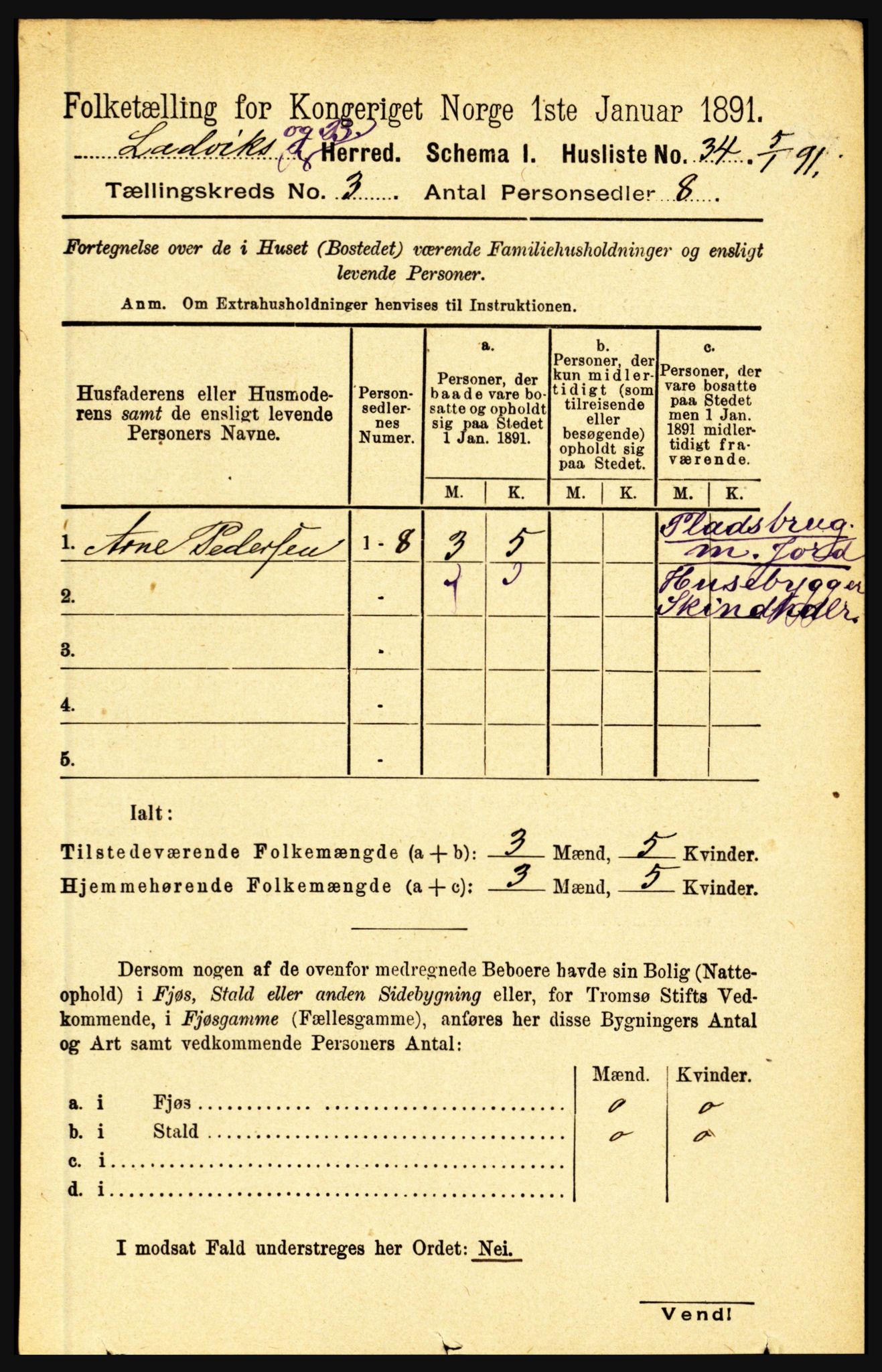 RA, 1891 census for 1415 Lavik og Brekke, 1891, p. 488