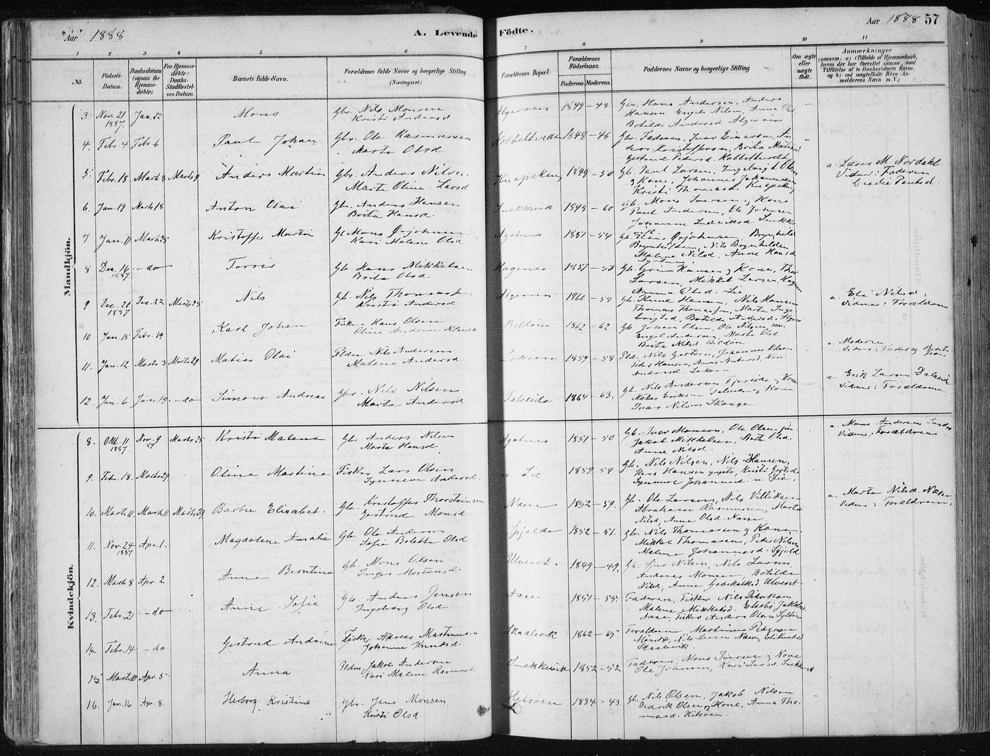 Fjell sokneprestembete, SAB/A-75301/H/Haa: Parish register (official) no. A  8, 1878-1898, p. 57