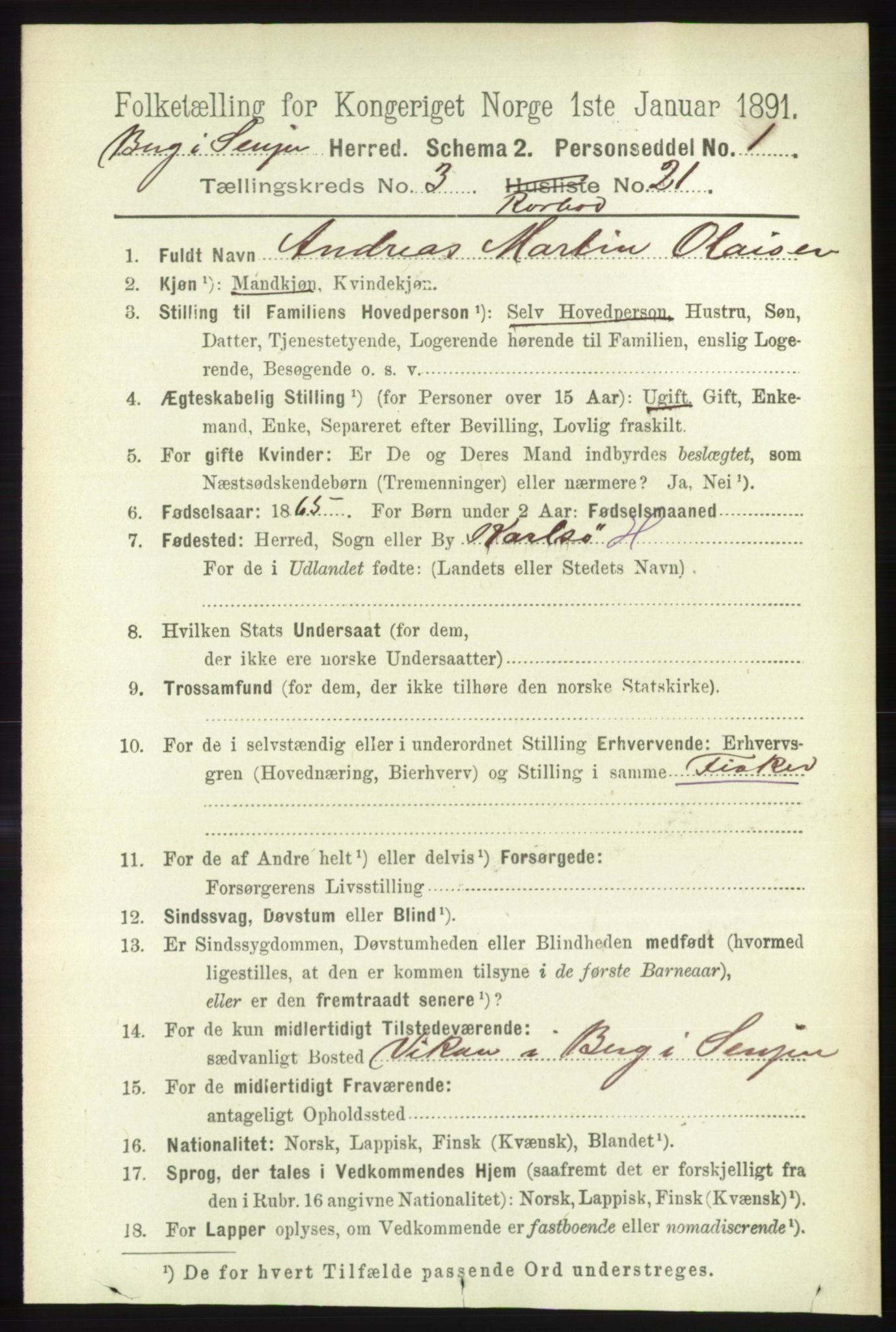 RA, 1891 census for 1929 Berg, 1891, p. 1503