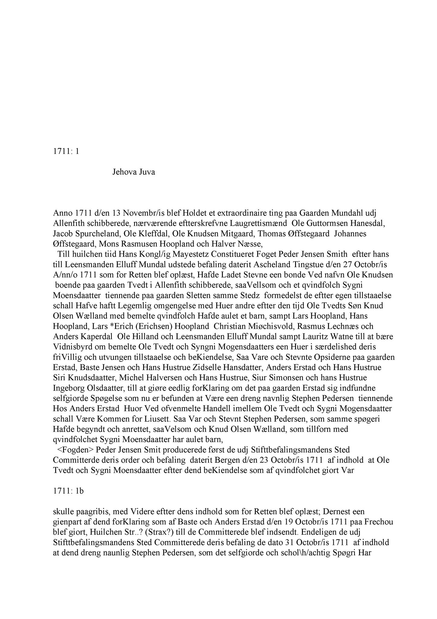 Samling av fulltekstavskrifter, SAB/FULLTEKST/A/12/0134: Nordhordland sorenskriveri, tingbok nr. A 32, 1711-1712