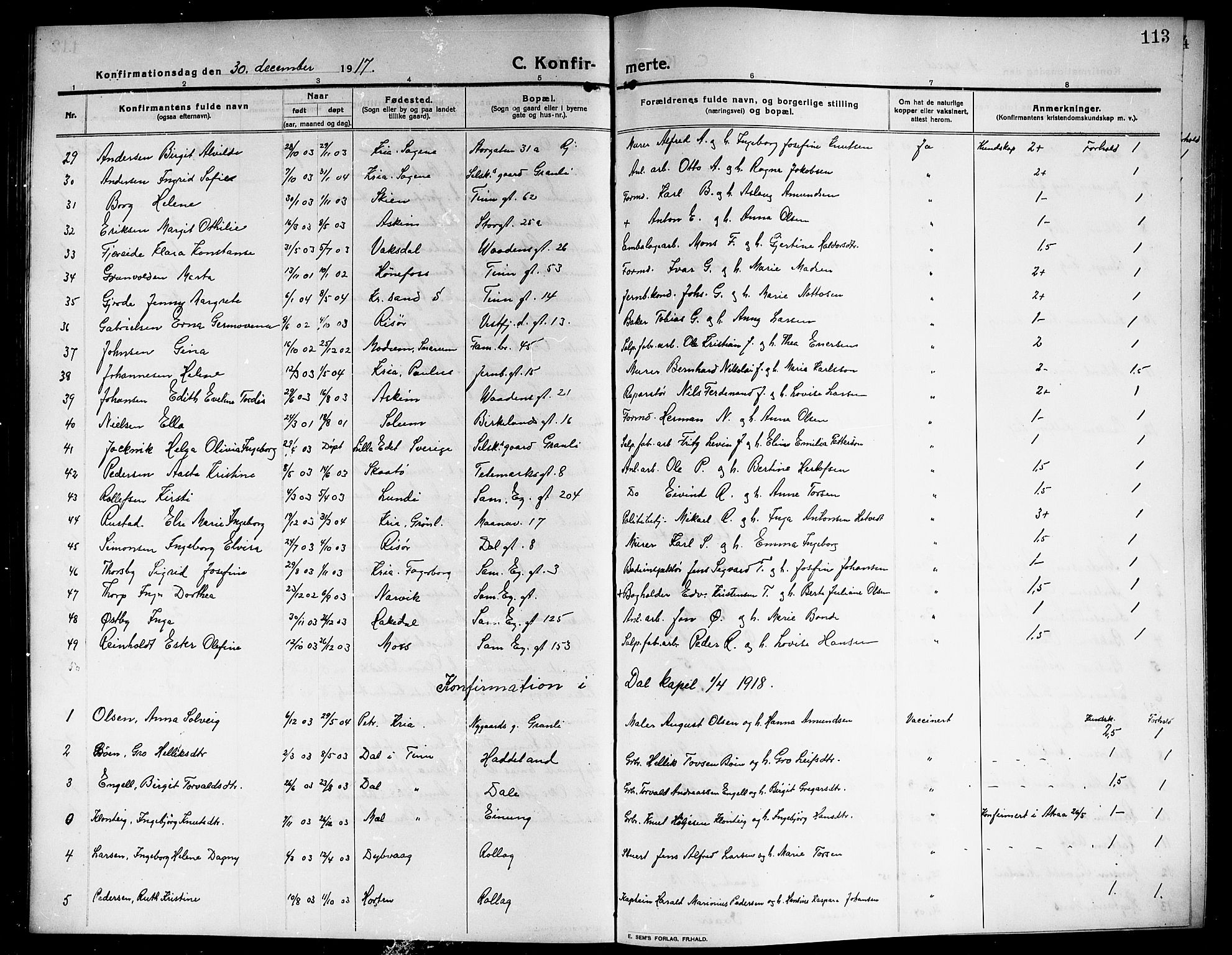 Rjukan kirkebøker, SAKO/A-294/G/Ga/L0002: Parish register (copy) no. 2, 1913-1920, p. 113
