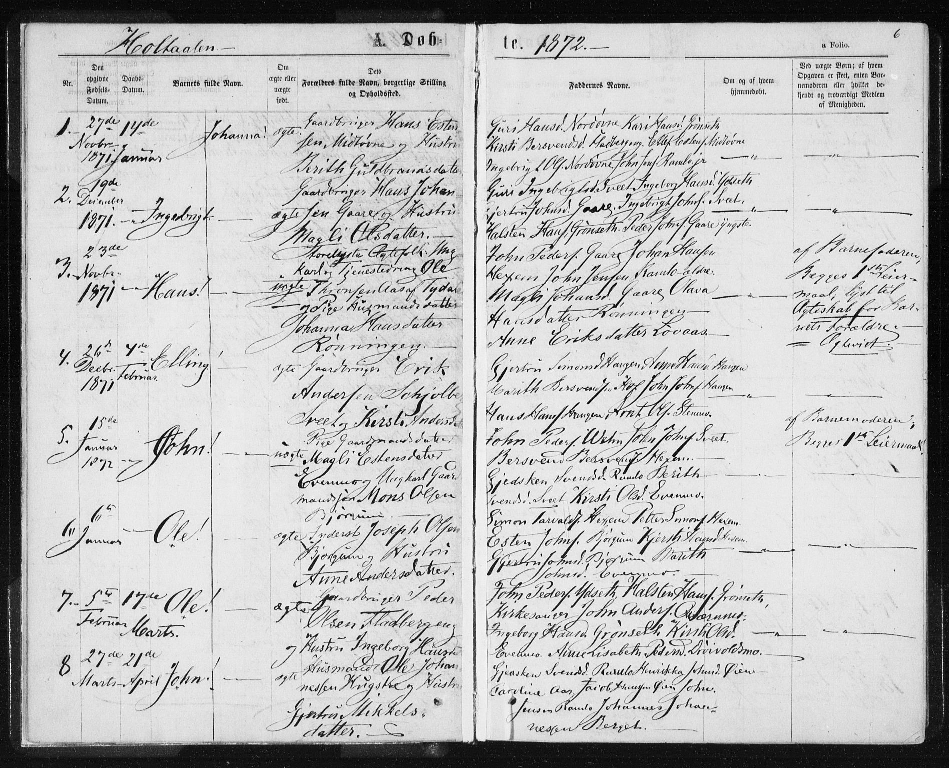Ministerialprotokoller, klokkerbøker og fødselsregistre - Sør-Trøndelag, SAT/A-1456/685/L0969: Parish register (official) no. 685A08 /1, 1870-1878, p. 6