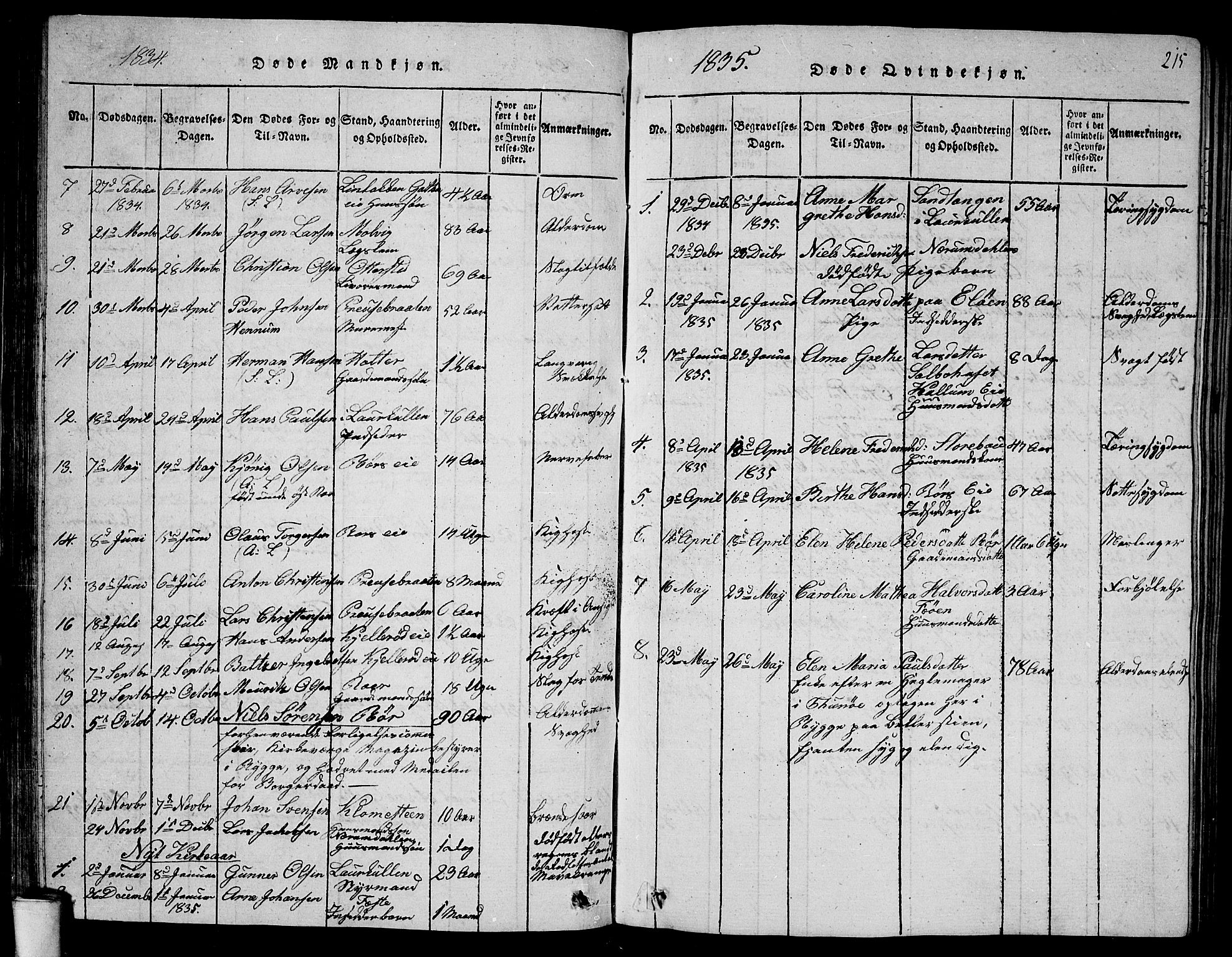 Rygge prestekontor Kirkebøker, SAO/A-10084b/G/Ga/L0001: Parish register (copy) no. 1, 1814-1871, p. 214-215