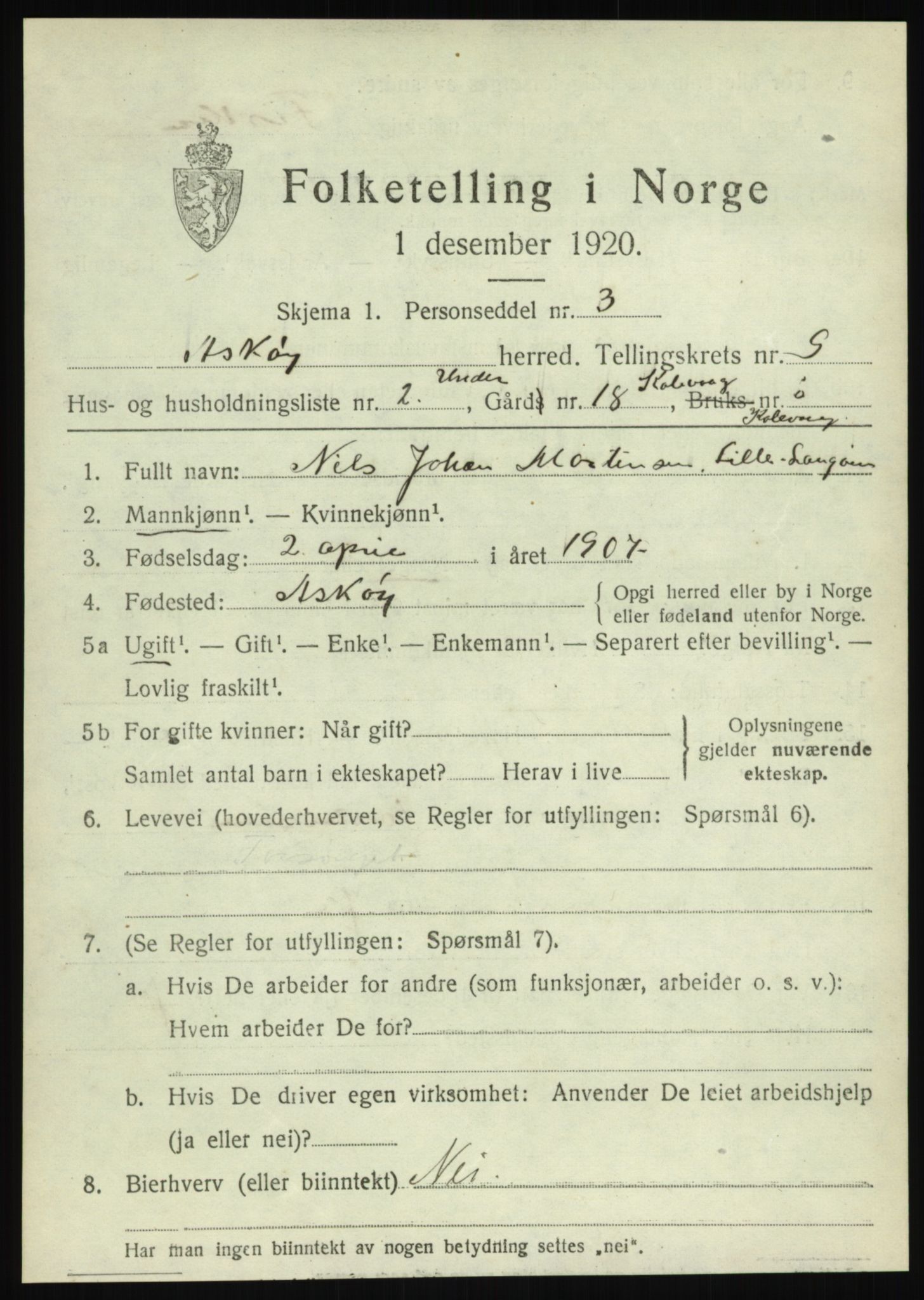 SAB, 1920 census for Askøy, 1920, p. 12252