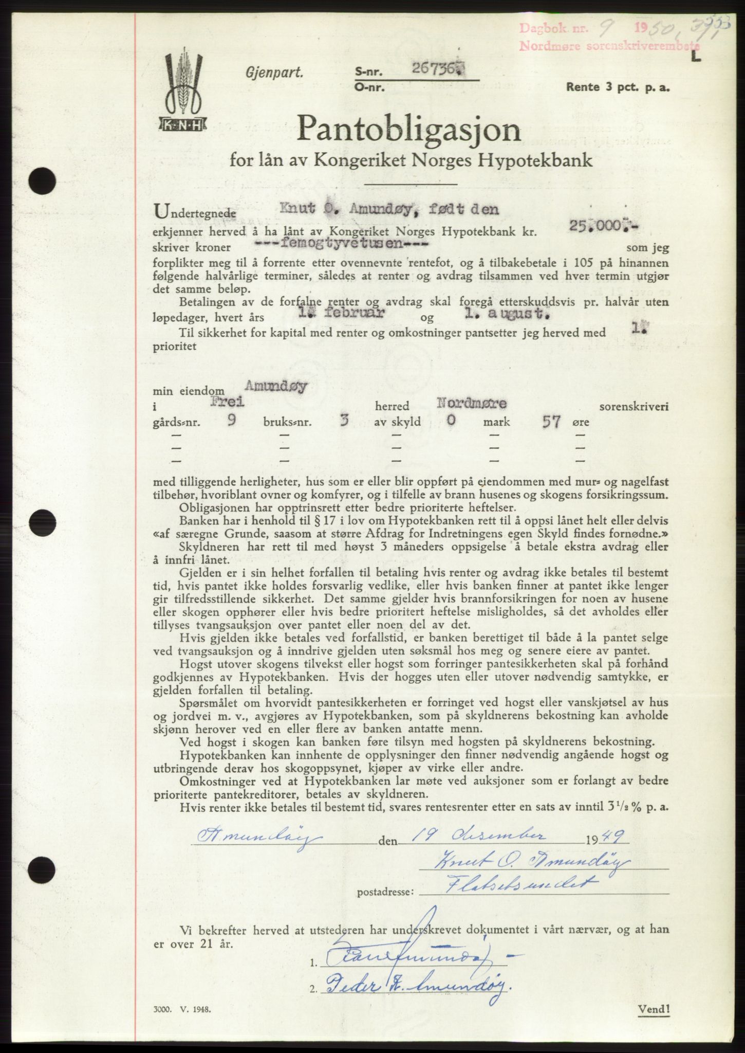 Nordmøre sorenskriveri, SAT/A-4132/1/2/2Ca: Mortgage book no. B103, 1949-1950, Diary no: : 9/1950