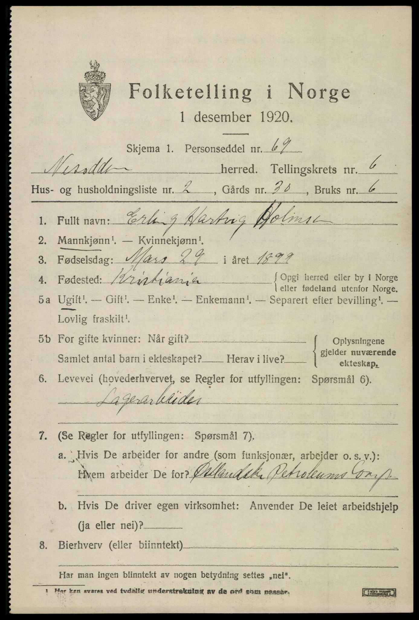 SAO, 1920 census for Nesodden, 1920, p. 5483