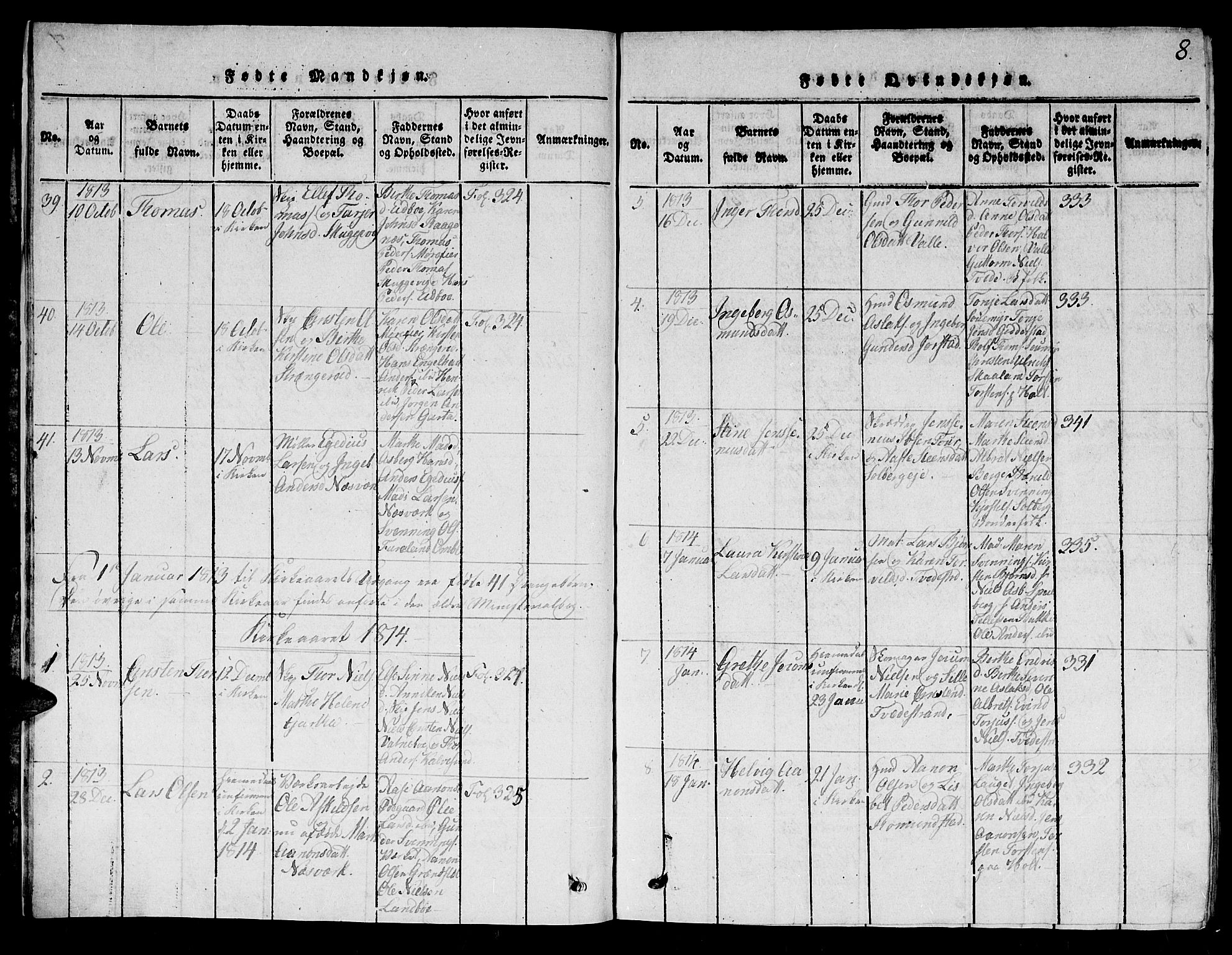 Holt sokneprestkontor, AV/SAK-1111-0021/F/Fb/L0006: Parish register (copy) no. B 6, 1813-1823, p. 8