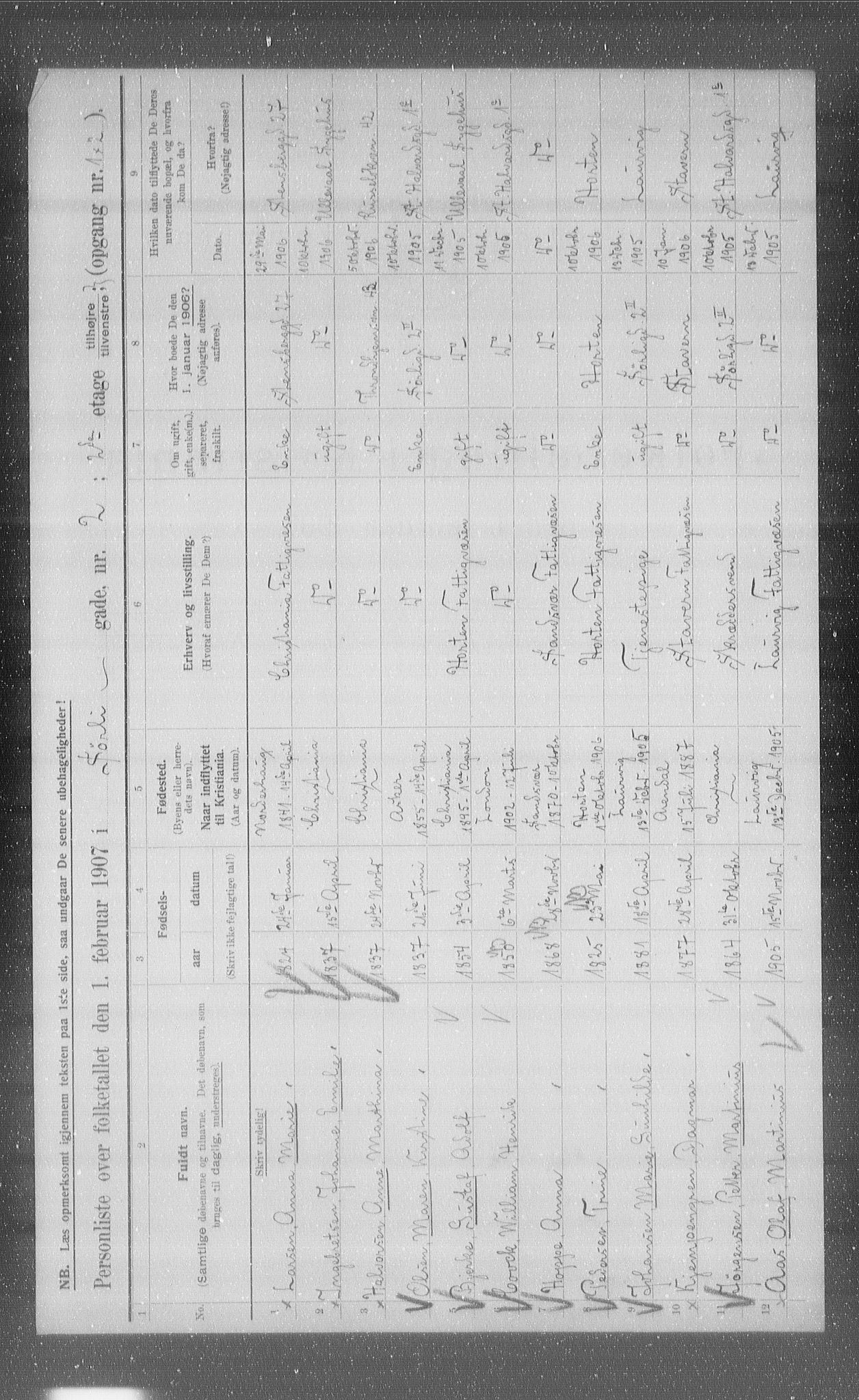 OBA, Municipal Census 1907 for Kristiania, 1907, p. 54155