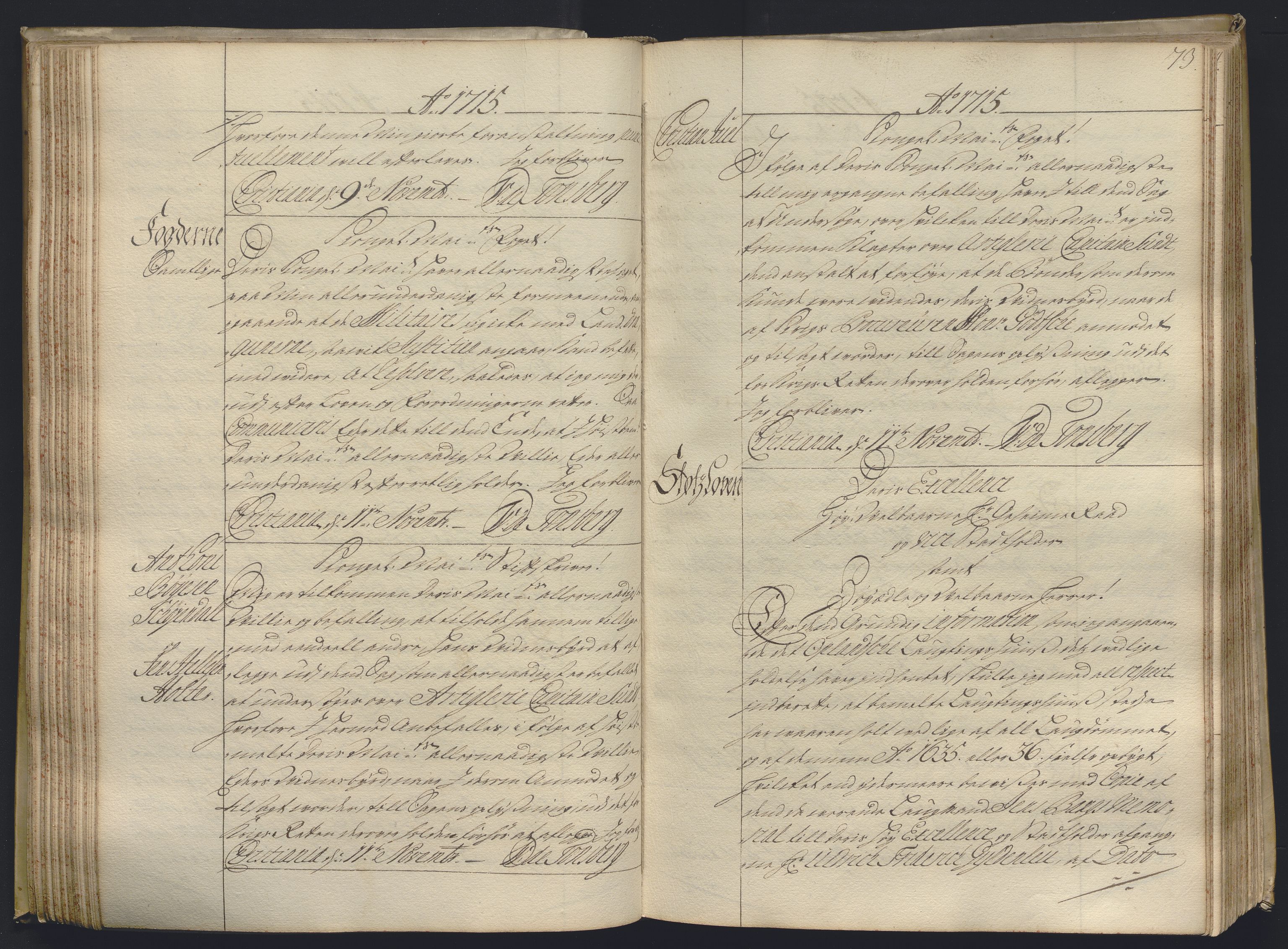 Kristiania stiftamt, AV/SAO-A-10386/B/Ba/L0004: Kopibok, 1715-1717, p. 72b-73a