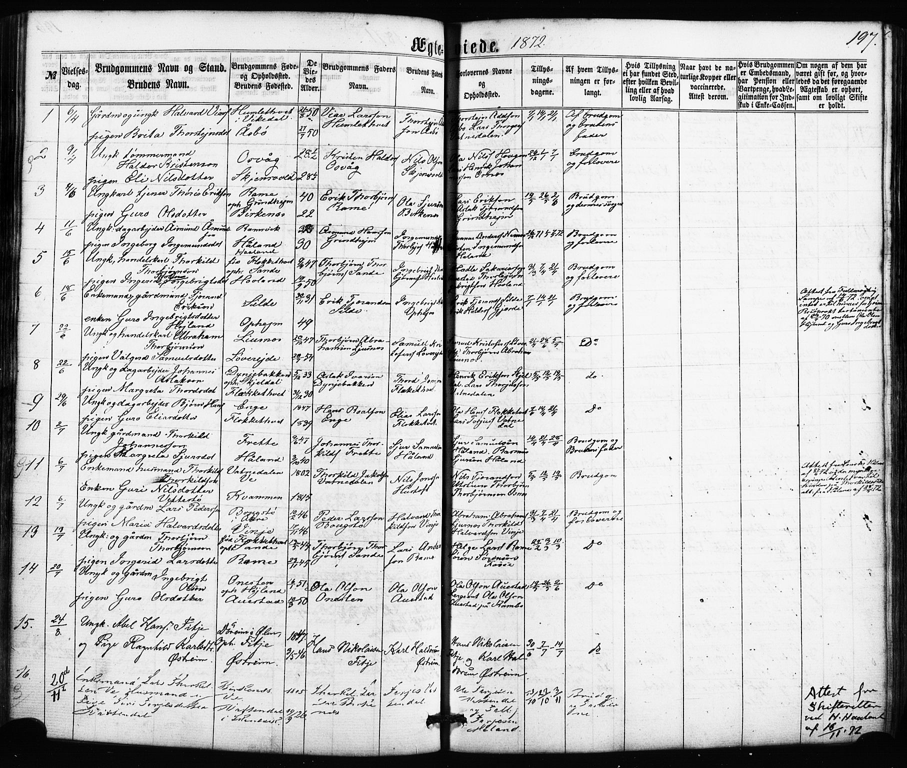 Etne sokneprestembete, SAB/A-75001/H/Haa: Parish register (official) no. A 9, 1862-1878, p. 197
