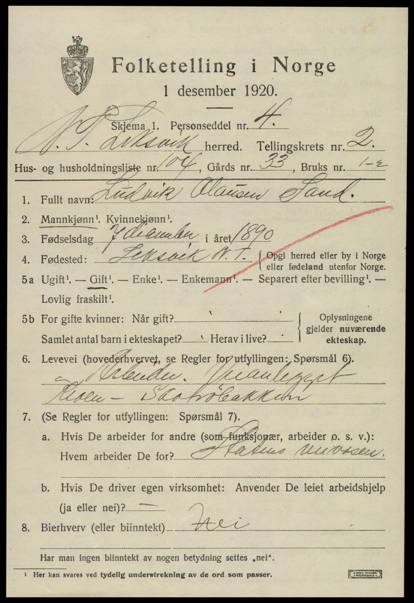 SAT, 1920 census for Leksvik, 1920, p. 2880