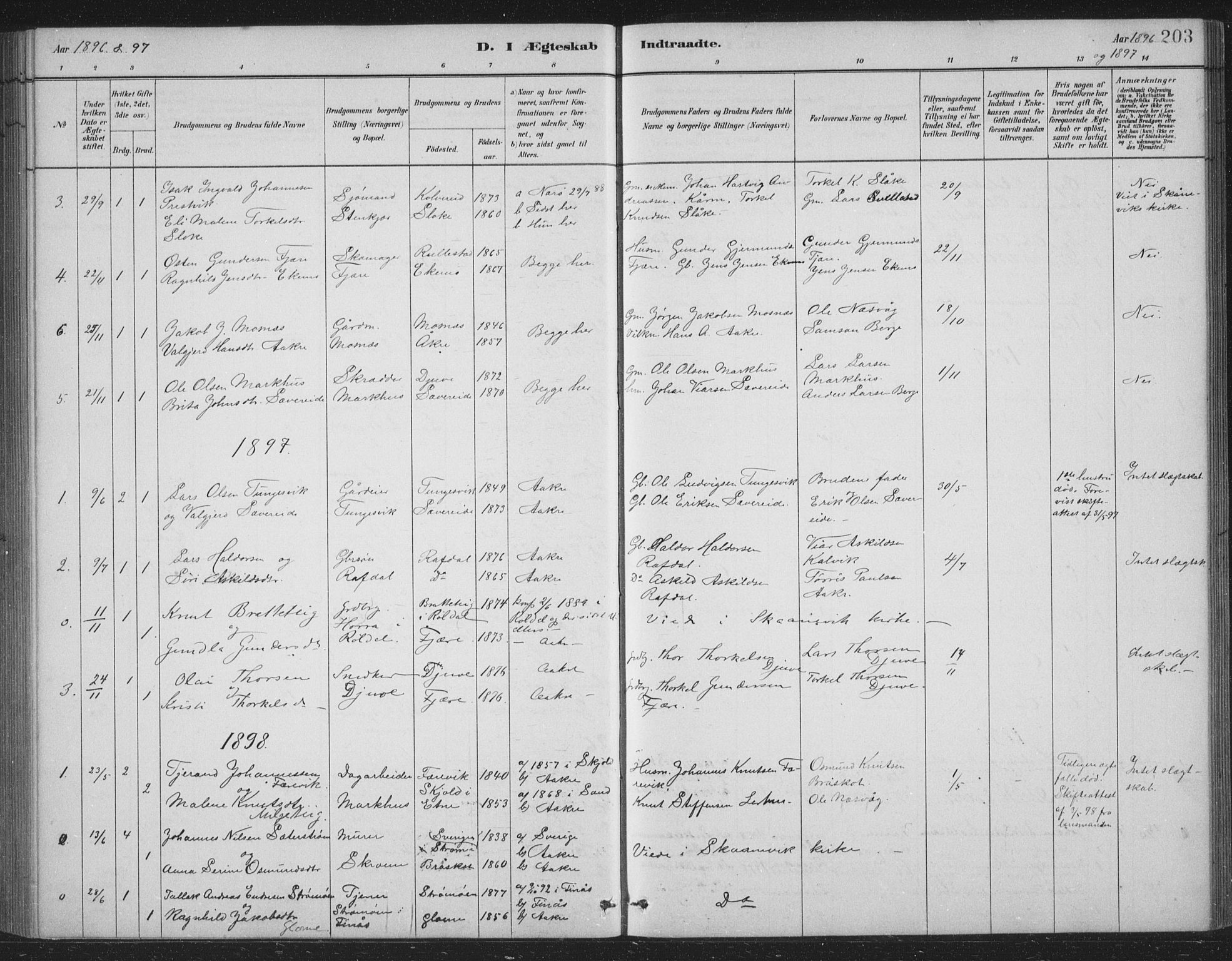 Skånevik sokneprestembete, AV/SAB-A-77801/H/Hab: Parish register (copy) no. B 2, 1881-1920, p. 203