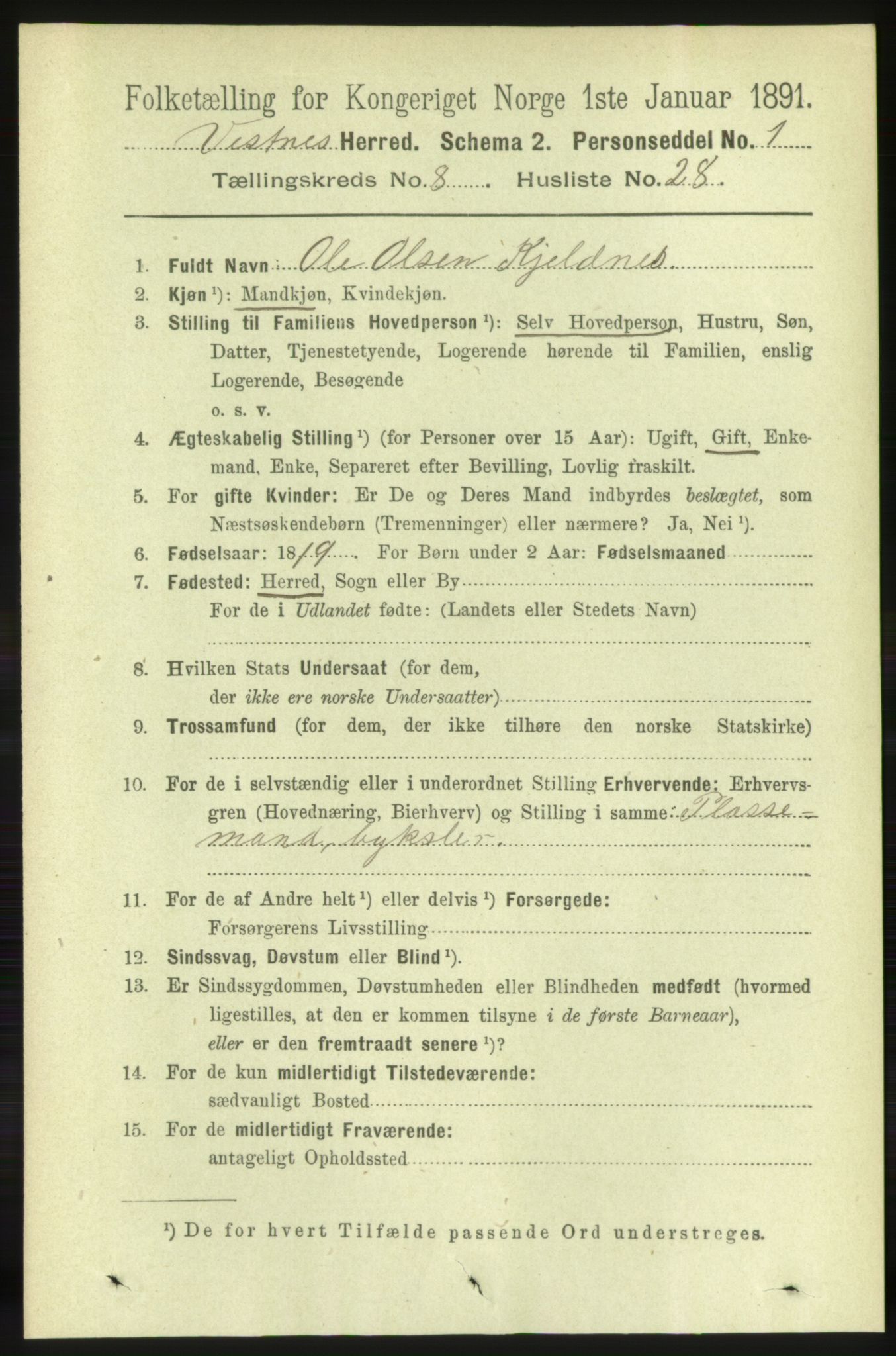 RA, 1891 census for 1535 Vestnes, 1891, p. 3306