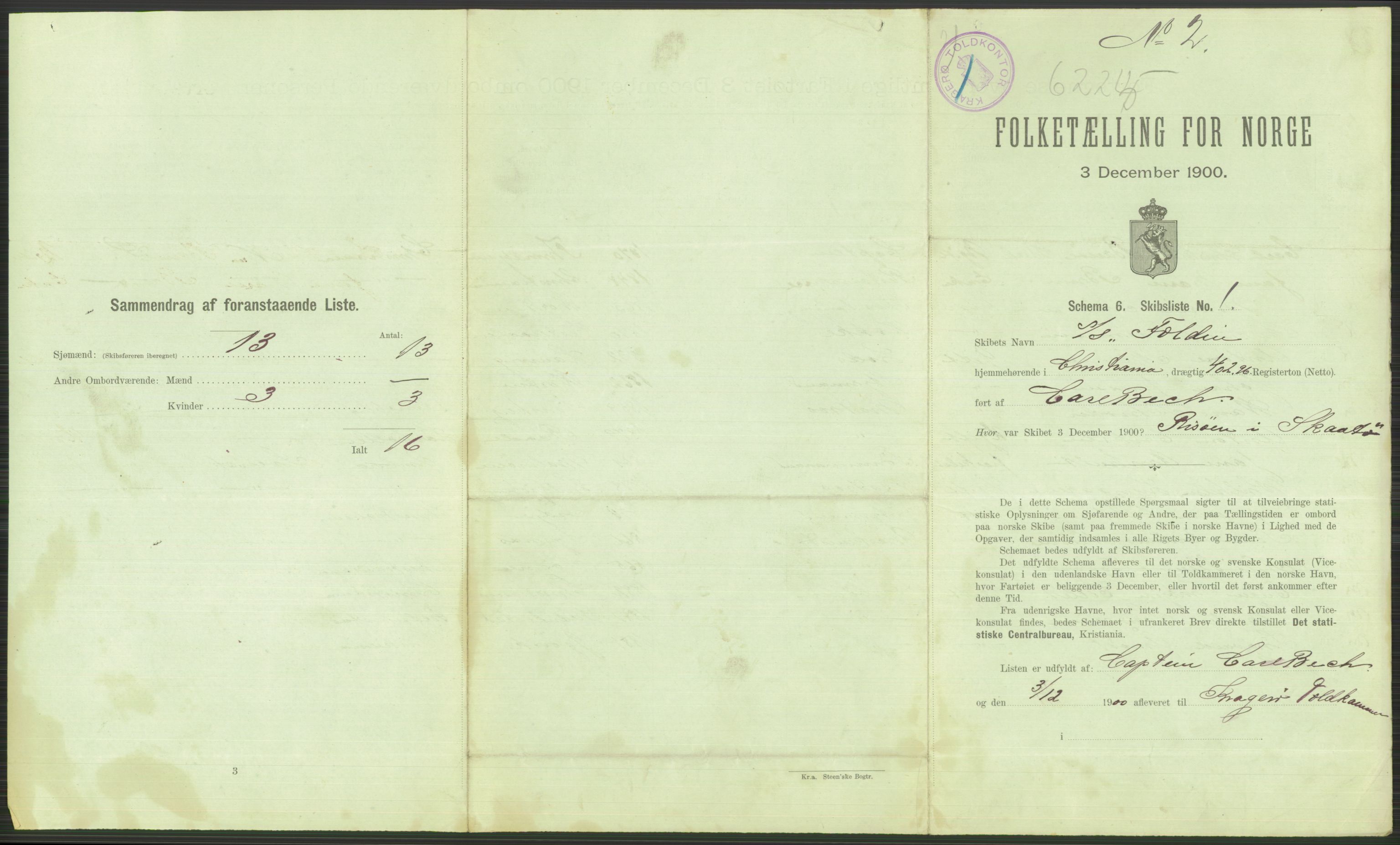 RA, 1900 Census - ship lists from ships in Norwegian harbours, harbours abroad and at sea, 1900, p. 587