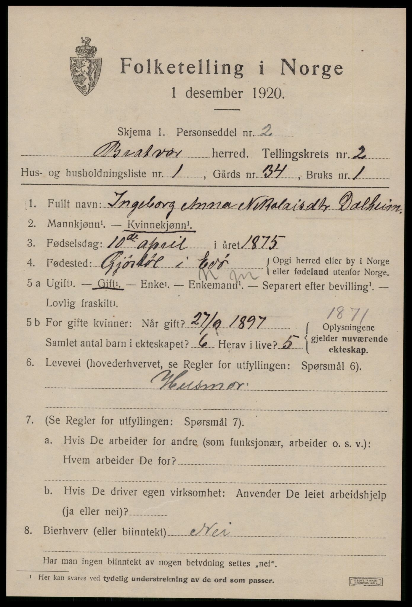 SAT, 1920 census for Brattvær, 1920, p. 786