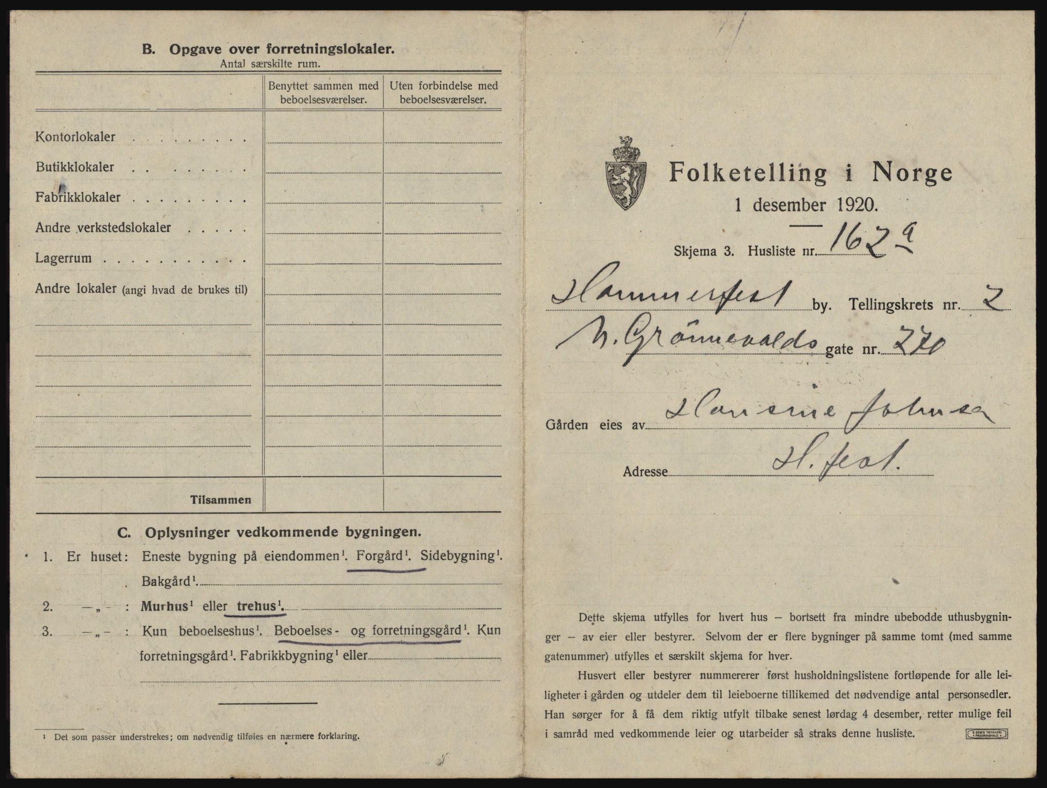 SATØ, 1920 census for Hammerfest, 1920, p. 1018