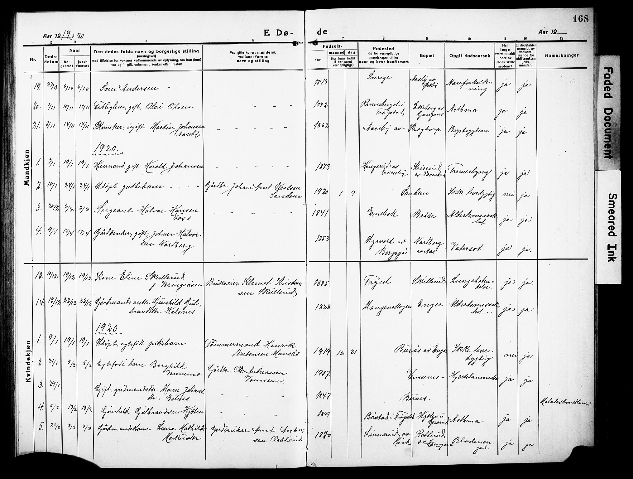 Høland prestekontor Kirkebøker, AV/SAO-A-10346a/G/Gb/L0002: Parish register (copy) no. II 2, 1915-1933, p. 168