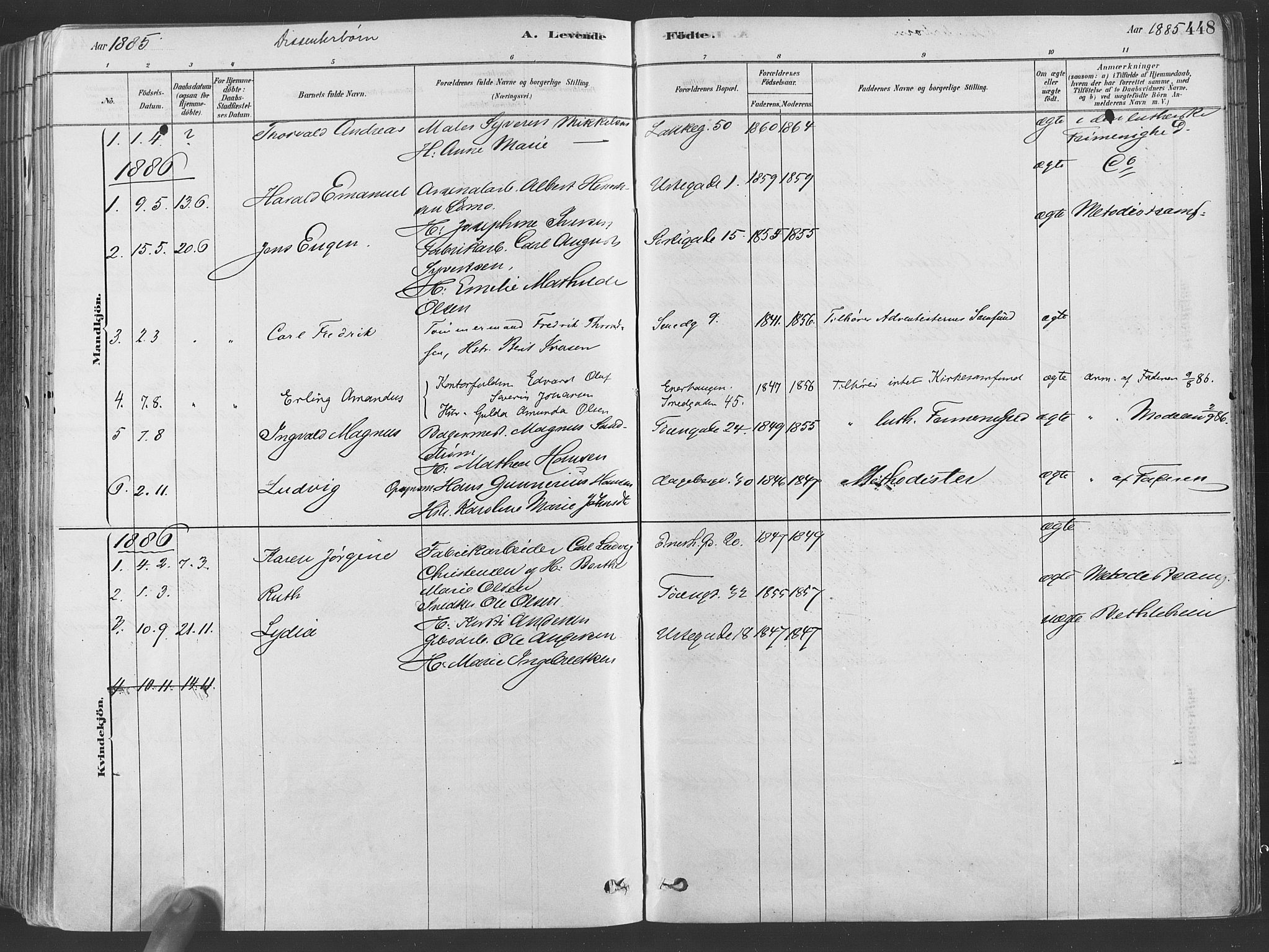 Grønland prestekontor Kirkebøker, AV/SAO-A-10848/F/Fa/L0007: Parish register (official) no. 7, 1878-1888, p. 448