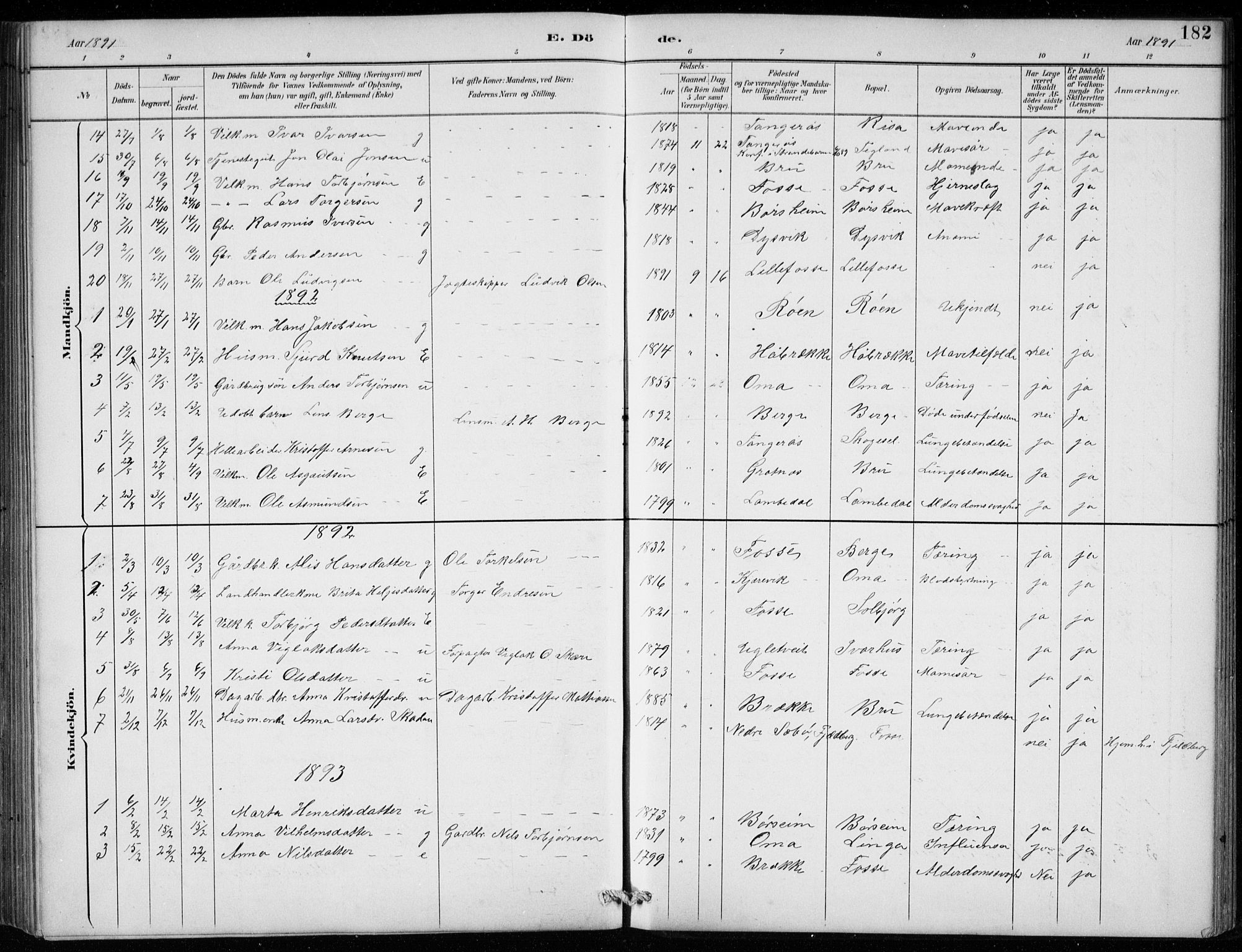 Strandebarm sokneprestembete, AV/SAB-A-78401/H/Hab: Parish register (copy) no. B  1, 1891-1914, p. 182