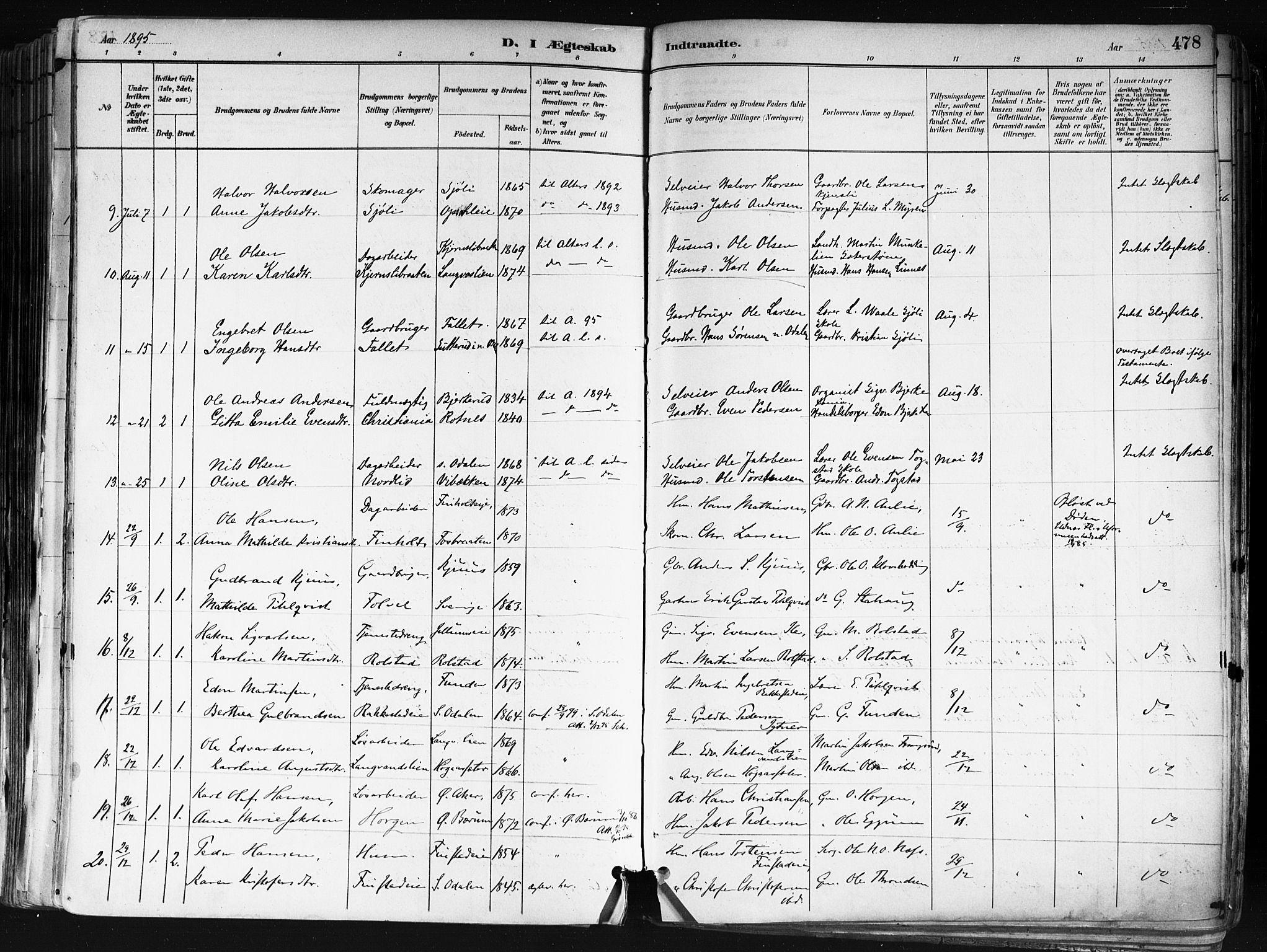 Nes prestekontor Kirkebøker, SAO/A-10410/F/Fa/L0010: Parish register (official) no. I 10, 1883-1898, p. 478