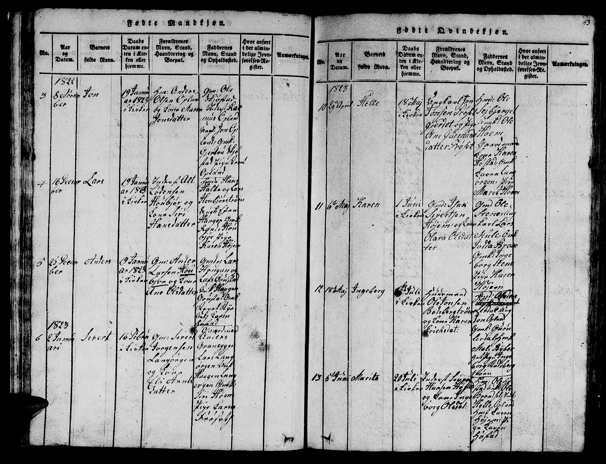 Ministerialprotokoller, klokkerbøker og fødselsregistre - Sør-Trøndelag, SAT/A-1456/612/L0385: Parish register (copy) no. 612C01, 1816-1845, p. 43