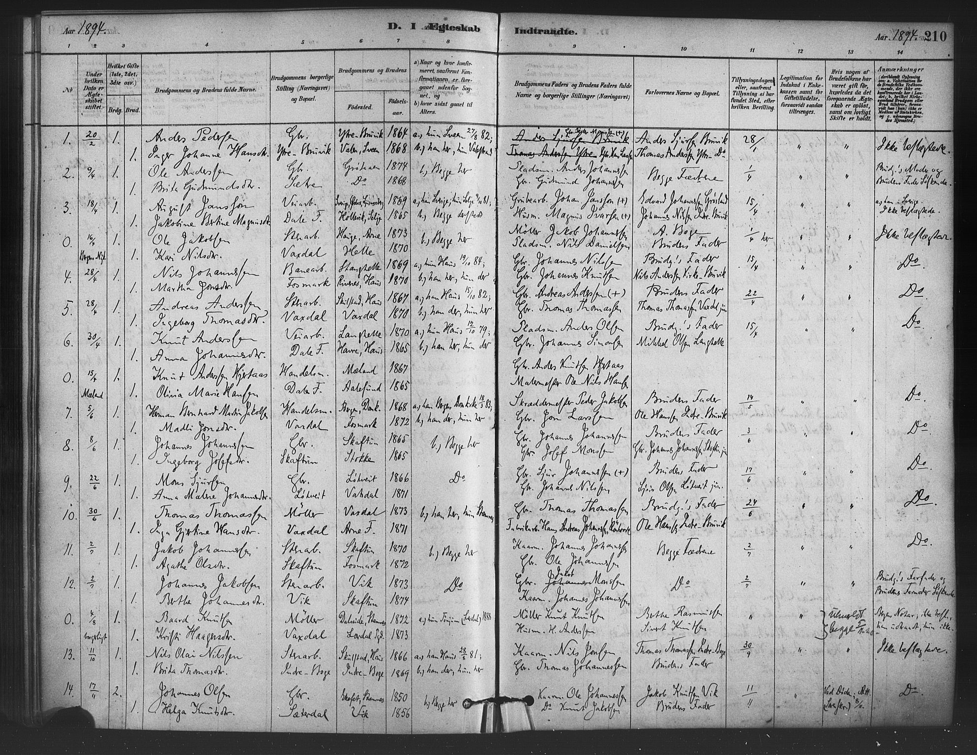 Bruvik Sokneprestembete, SAB/A-74701/H/Haa: Parish register (official) no. B 1, 1878-1904, p. 210