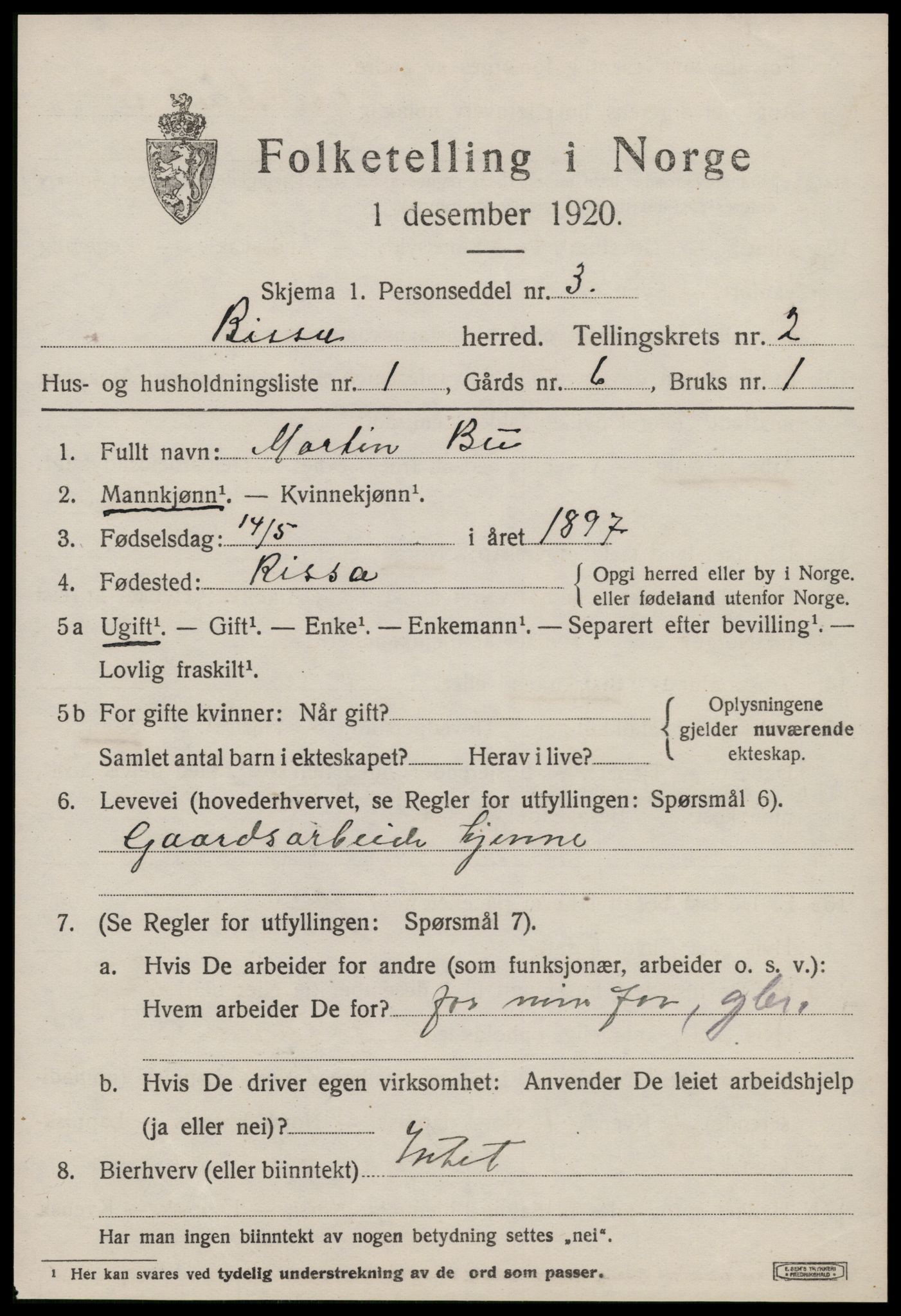 SAT, 1920 census for Rissa, 1920, p. 1615